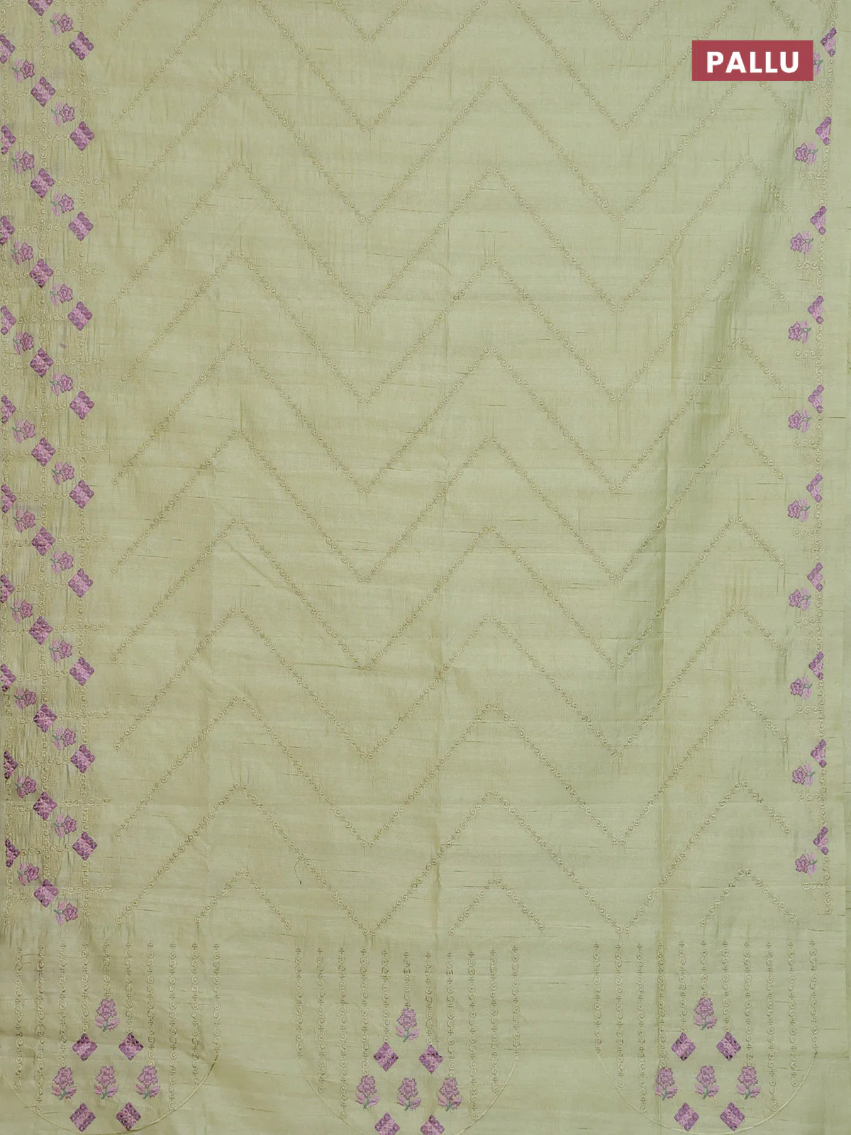 Semi raw silk saree mild pista green with allover embrodery work and embroidery border - Image 3