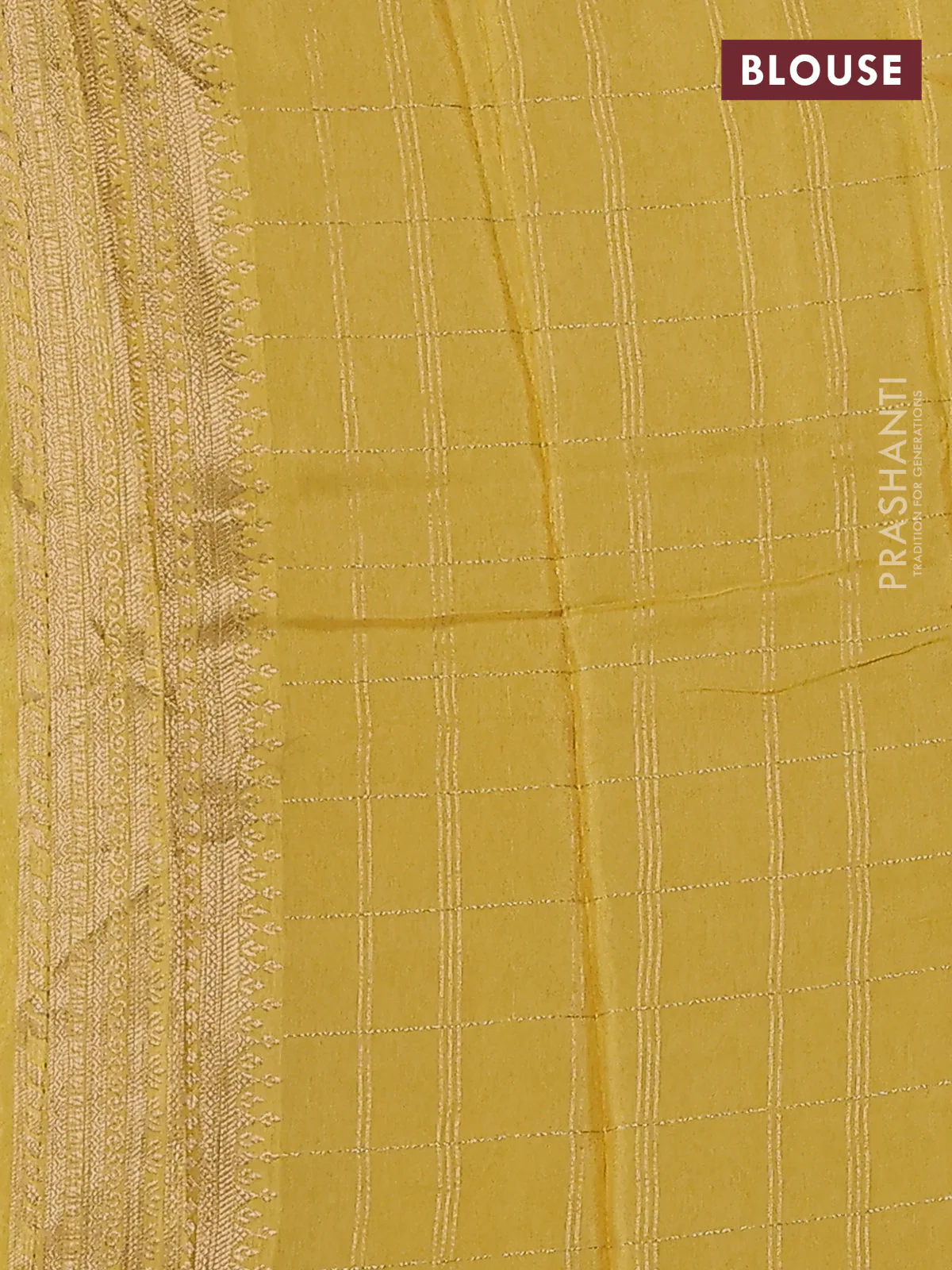 Semi raw silk saree mustard yellow and yellow with allover zari woven checked pattern and zari woven border - Image 3