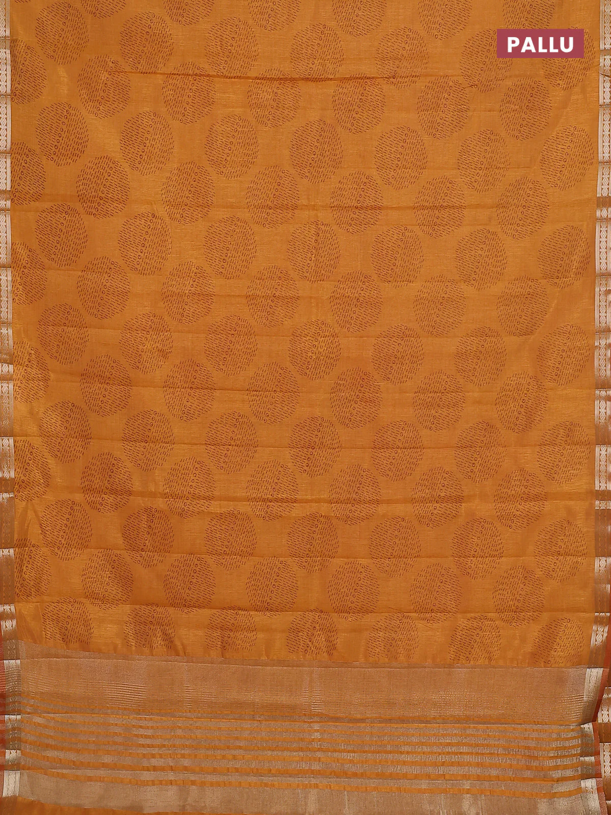 Semi raw silk saree mustard yellow with allover geometric butta prints and zari woven border - Image 3