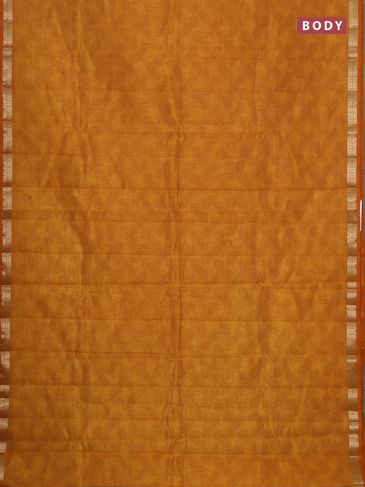 Semi raw silk saree mustard yellow with allover geometric prints and zari woven border - Image 2