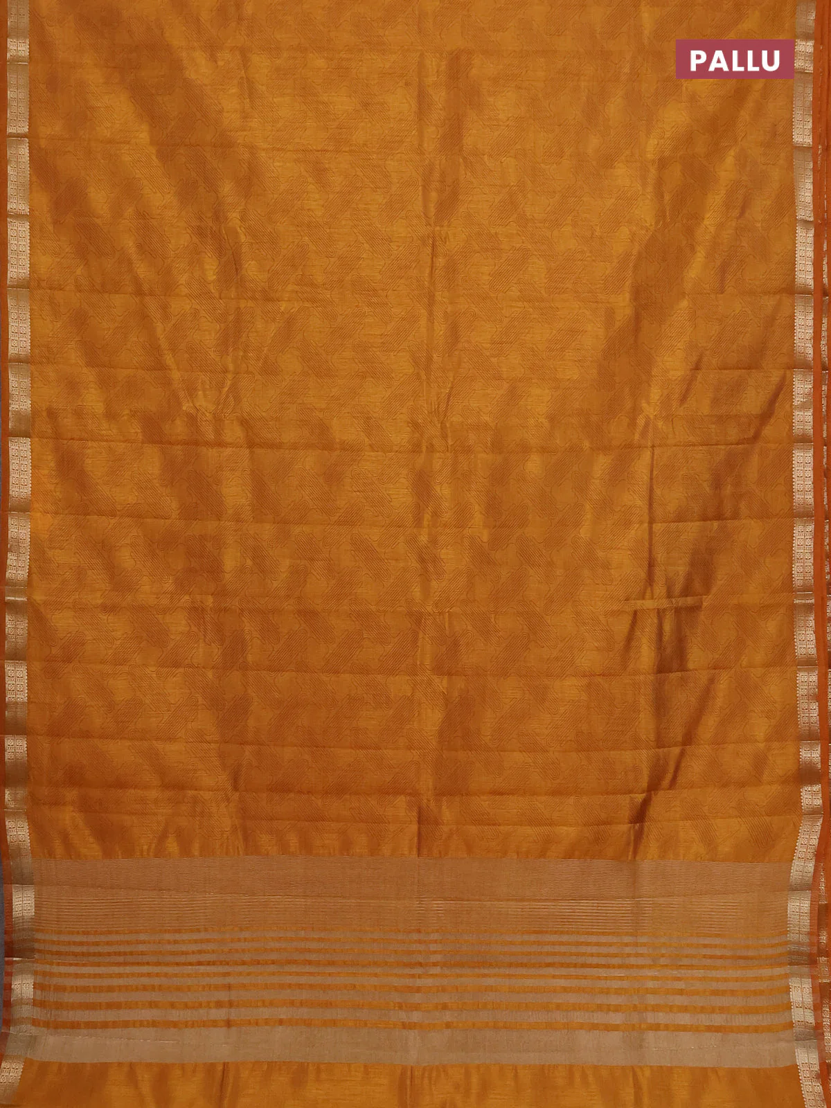 Semi raw silk saree mustard yellow with allover geometric prints and zari woven border - Image 3