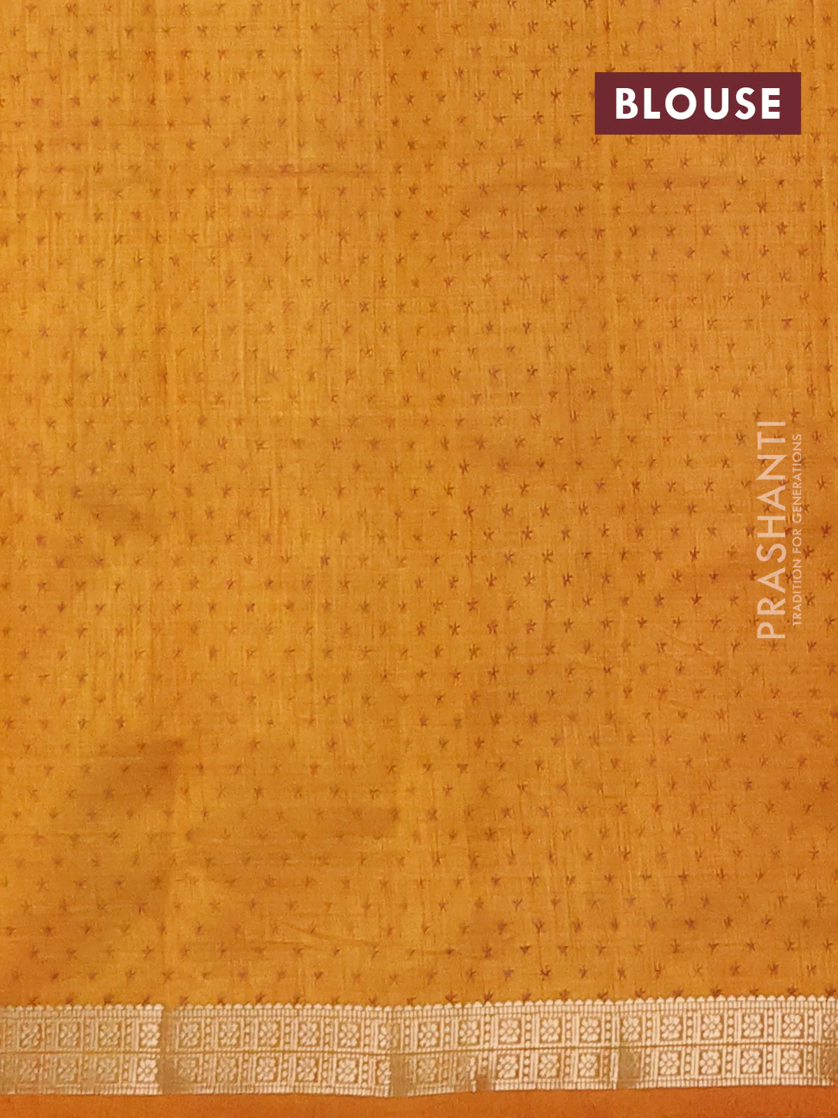 Semi raw silk saree mustard yellow with allover geometric prints and zari woven border - Image 4