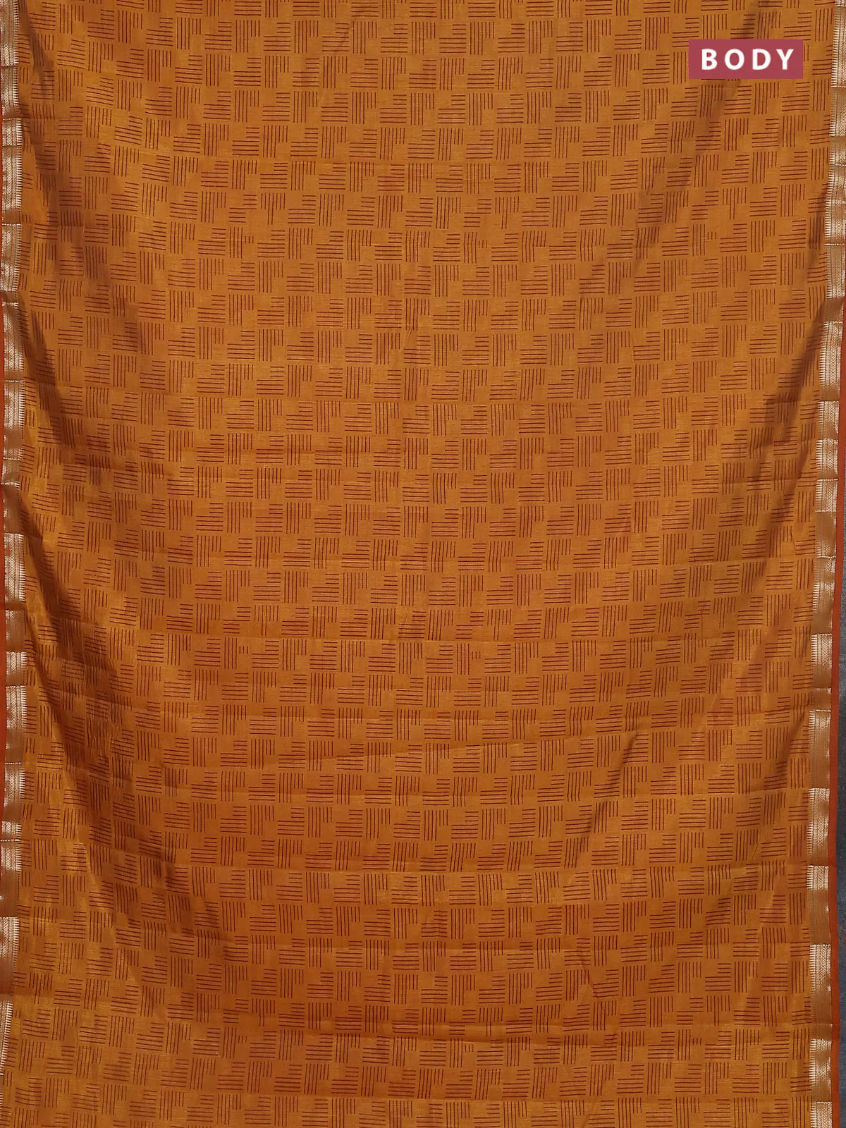 Semi raw silk saree mustard yellow with allover geometric prints and zari woven border - Image 2