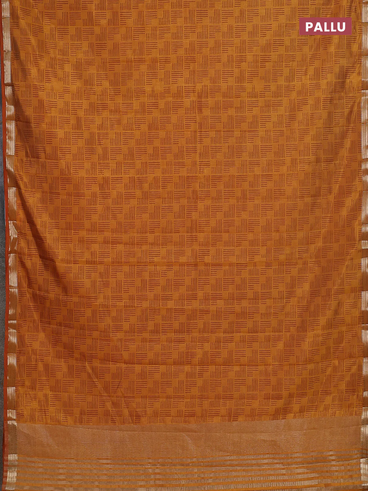 Semi raw silk saree mustard yellow with allover geometric prints and zari woven border - Image 3