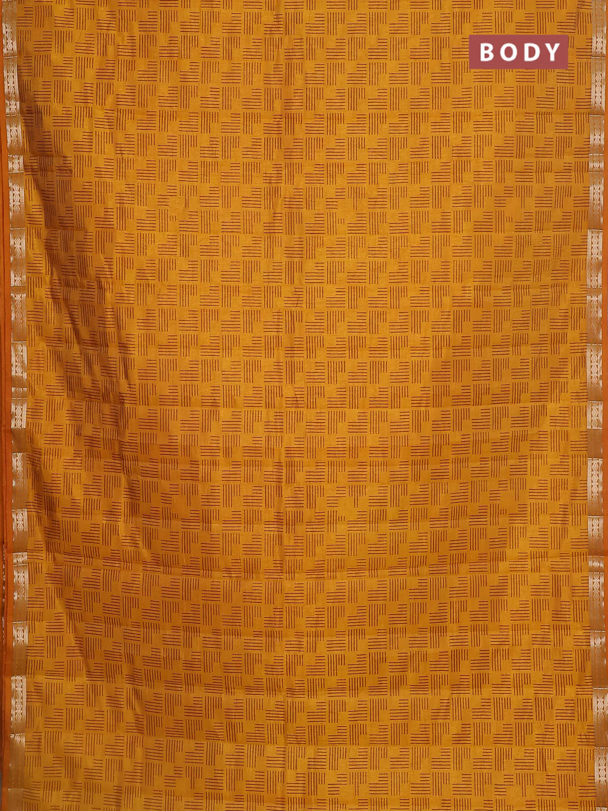 Semi raw silk saree mustard yellow with allover geometric weaves and zari woven border - Image 2