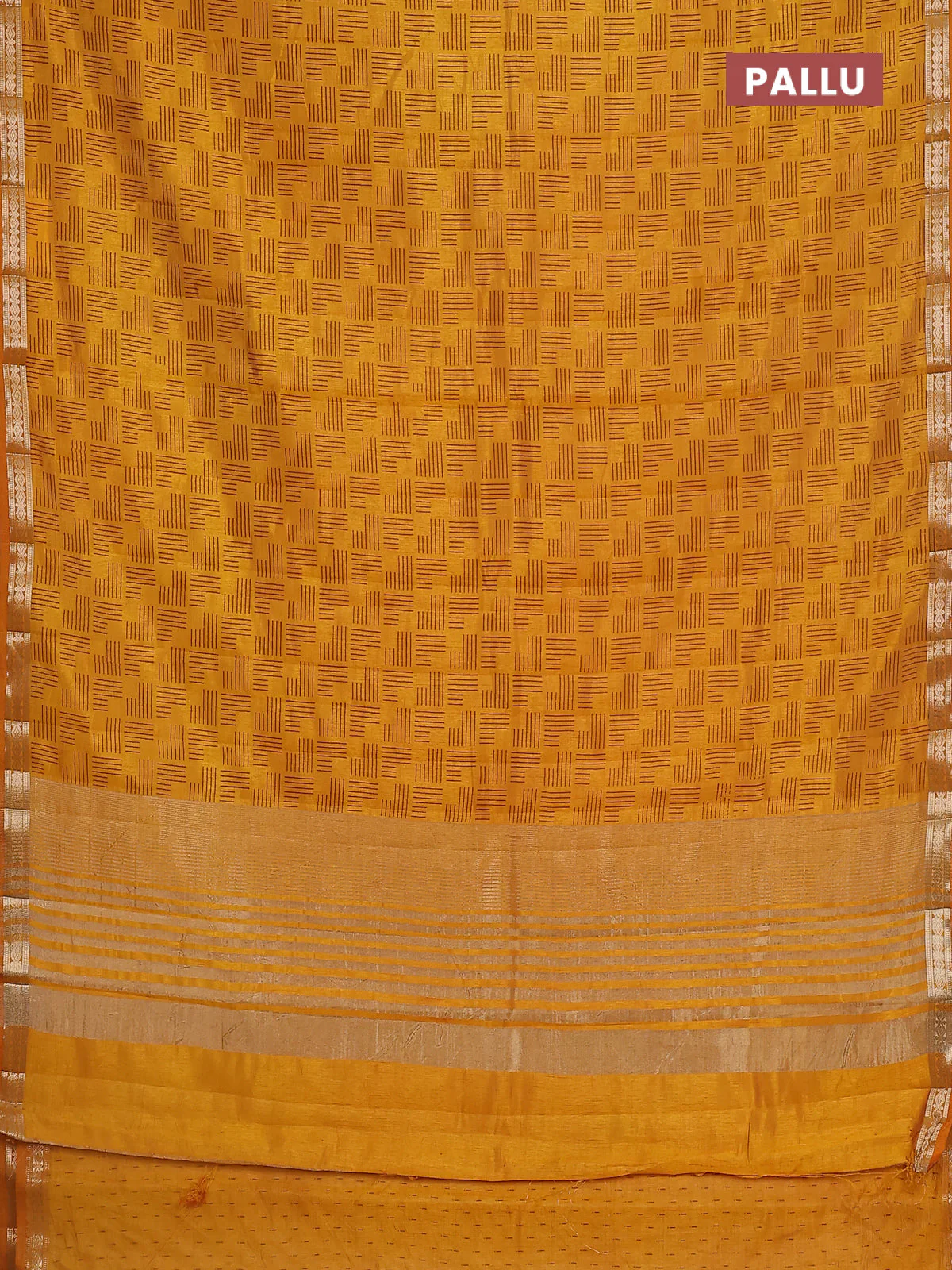 Semi raw silk saree mustard yellow with allover geometric weaves and zari woven border - Image 3