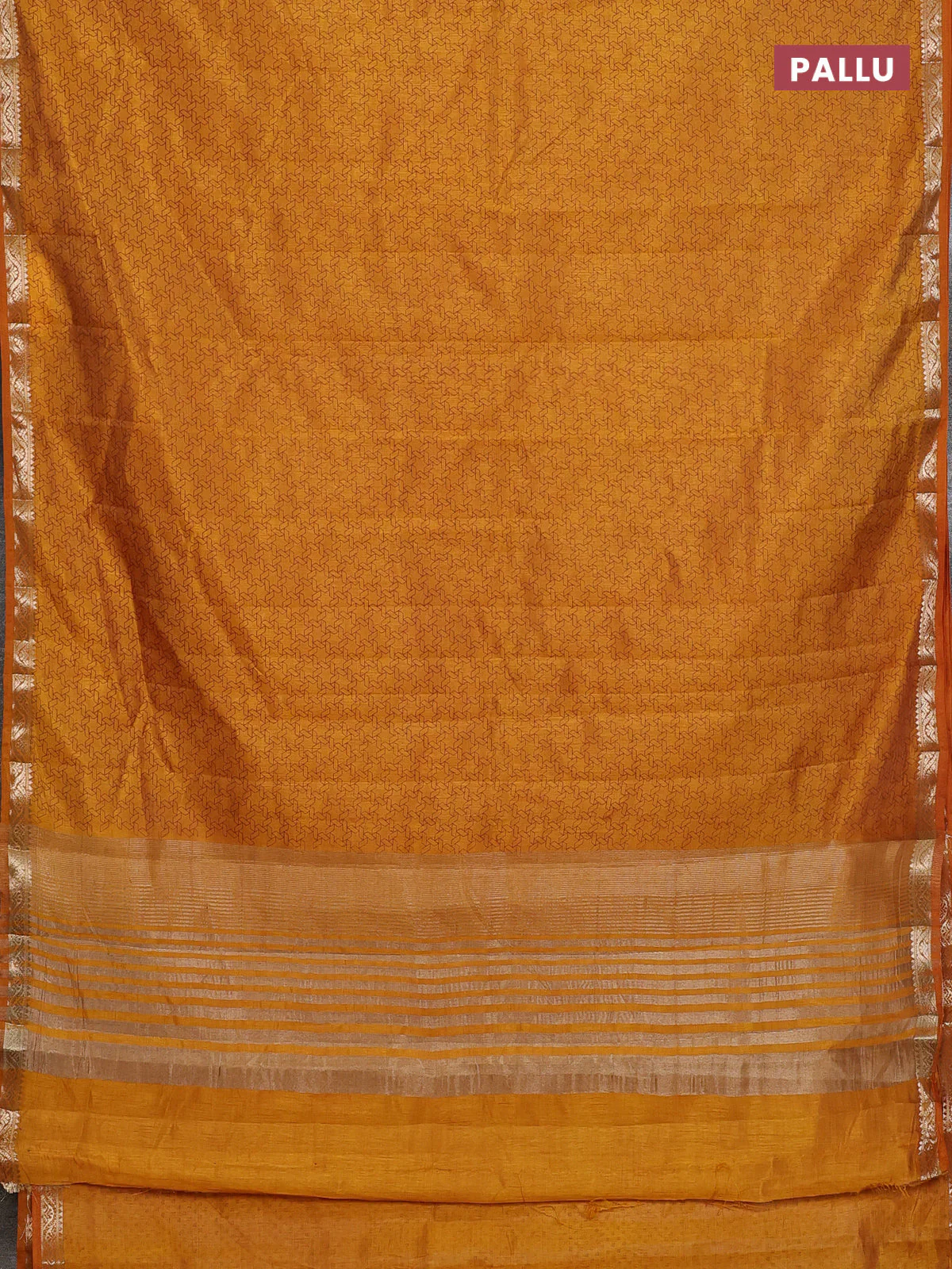 Semi raw silk saree mustard yellow with allover geometric weaves and zari woven border - Image 3