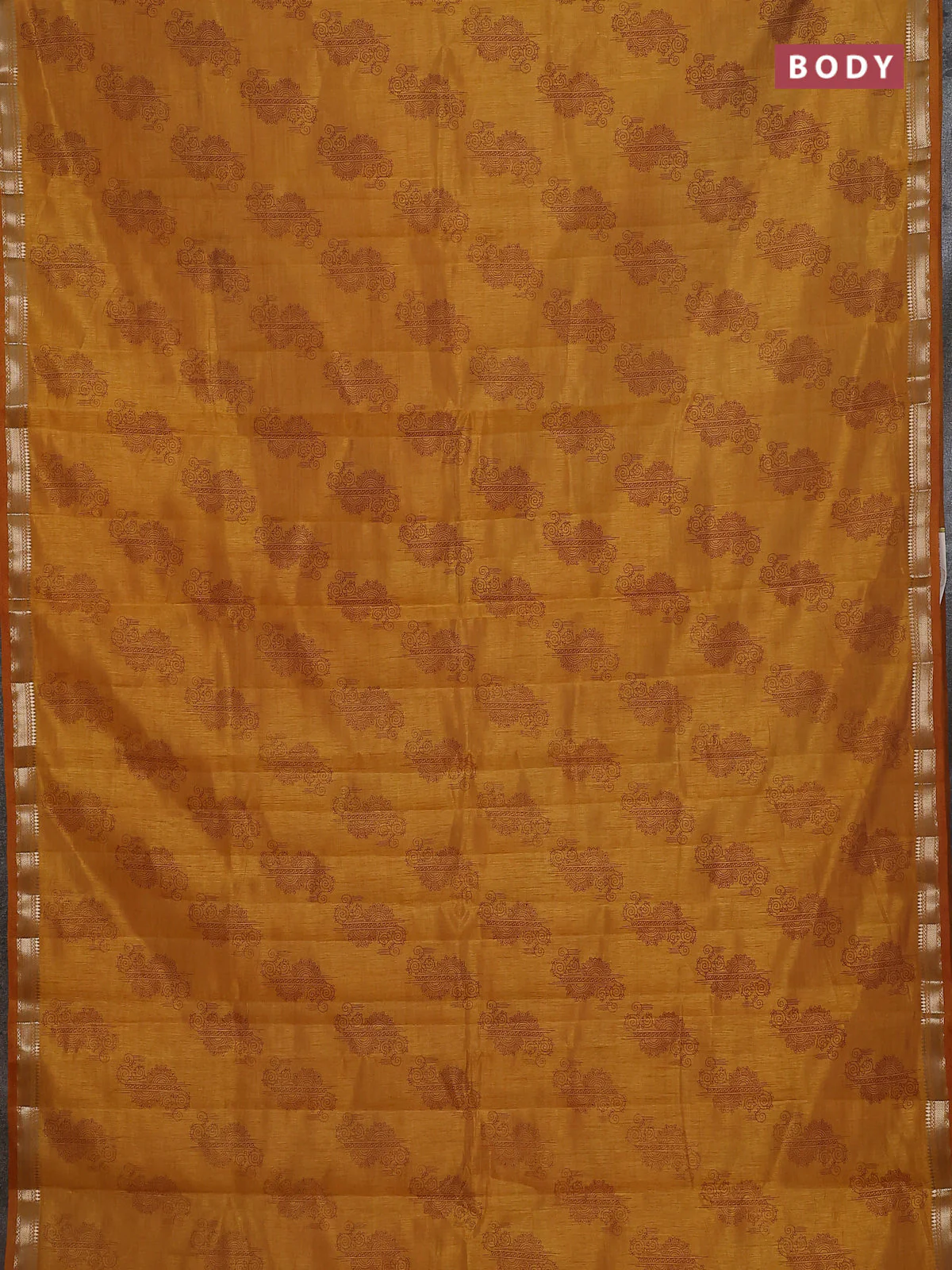 Semi raw silk saree mustard yellow with butta prints and zari woven border - Image 2