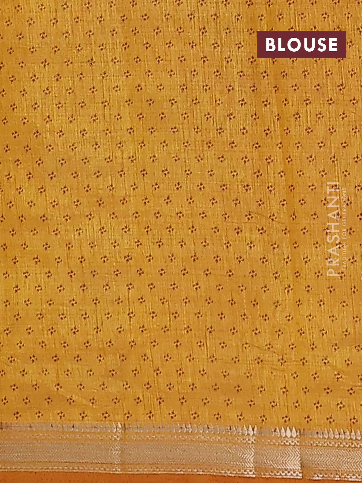 Semi raw silk saree mustard yellow with butta prints and zari woven border - Image 4