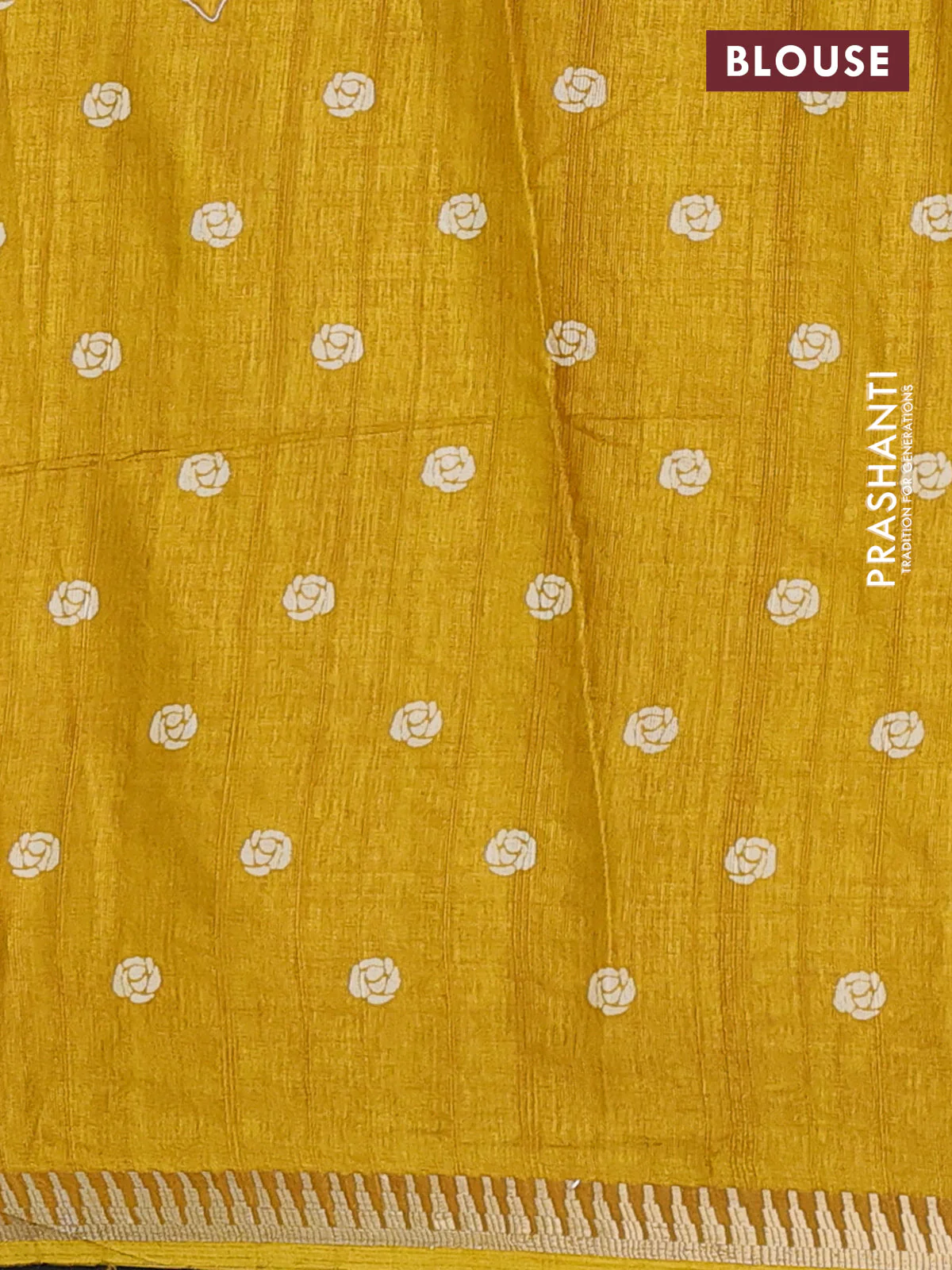 Semi raw silk saree mustard yellow with floral butta prints and temple design zari woven border - Image 4