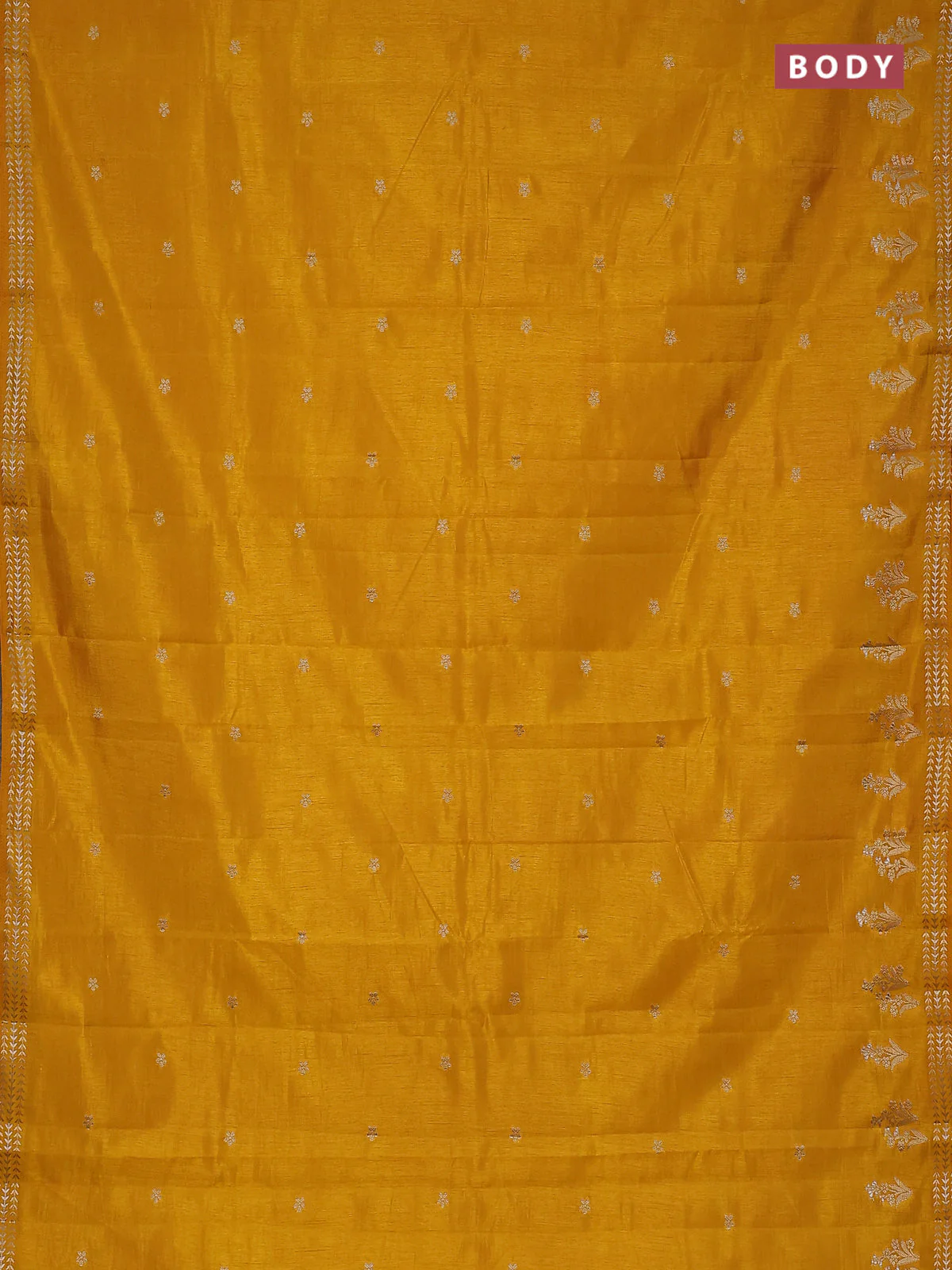 Semi raw silk saree mustard yellow with zari woven buttas and zari woven border - Image 2