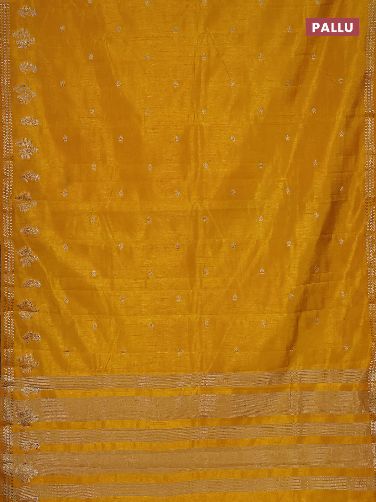 Semi raw silk saree mustard yellow with zari woven buttas and zari woven border - Image 3