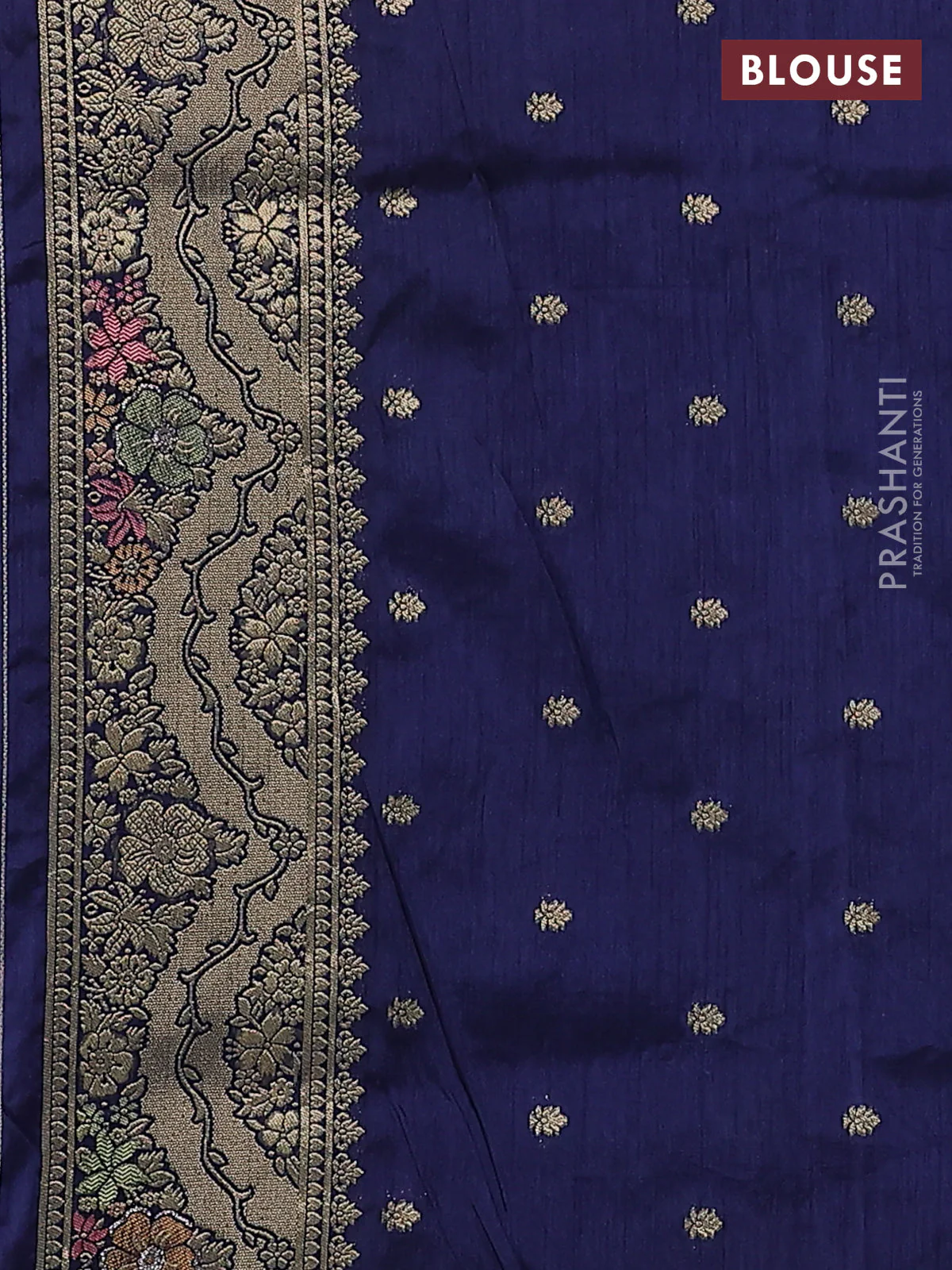 Semi raw silk saree navy blue and allover jamdhani weaves and zari woven border - Image 3