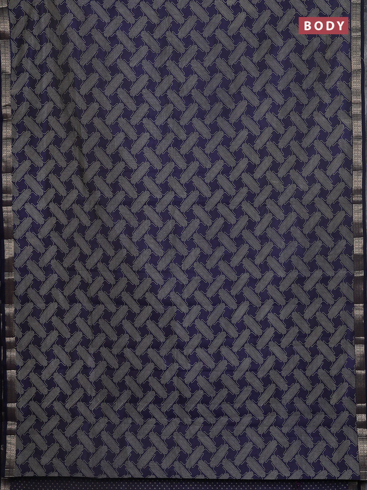 Semi raw silk saree navy blue with allover geometric prints and zari woven border - Image 2