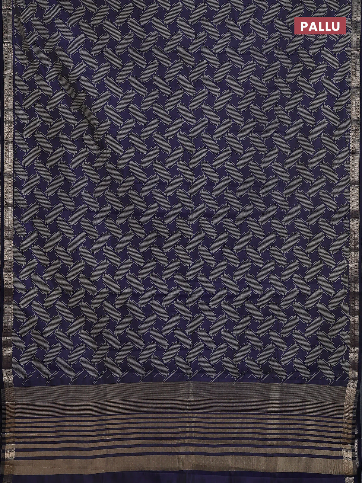 Semi raw silk saree navy blue with allover geometric prints and zari woven border - Image 3