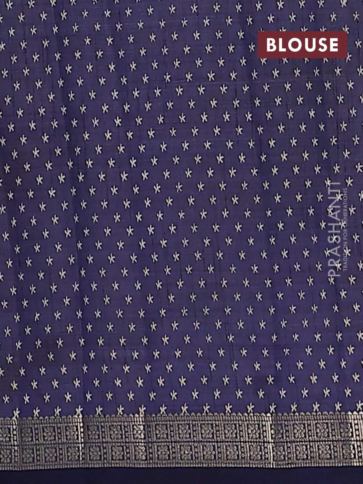 Semi raw silk saree navy blue with allover geometric prints and zari woven border - Image 4