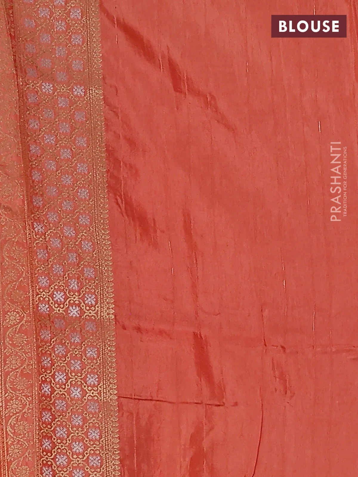 Semi raw silk saree orange and peach orange with silver & gold zari woven buttas and zari woven border - Image 3