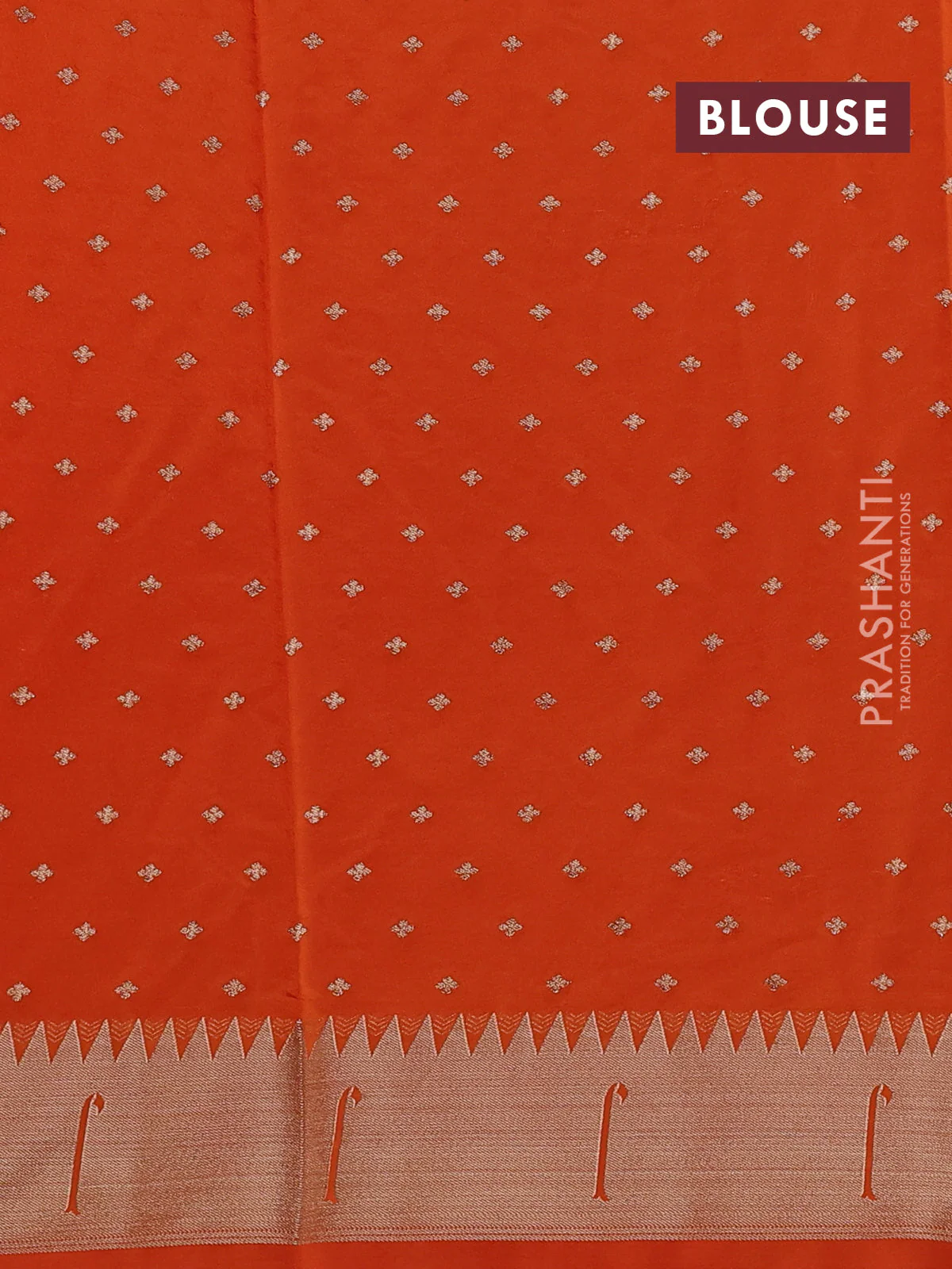 Semi raw silk saree orange with allover zari woven buttas and pichwai design pallu - Image 3