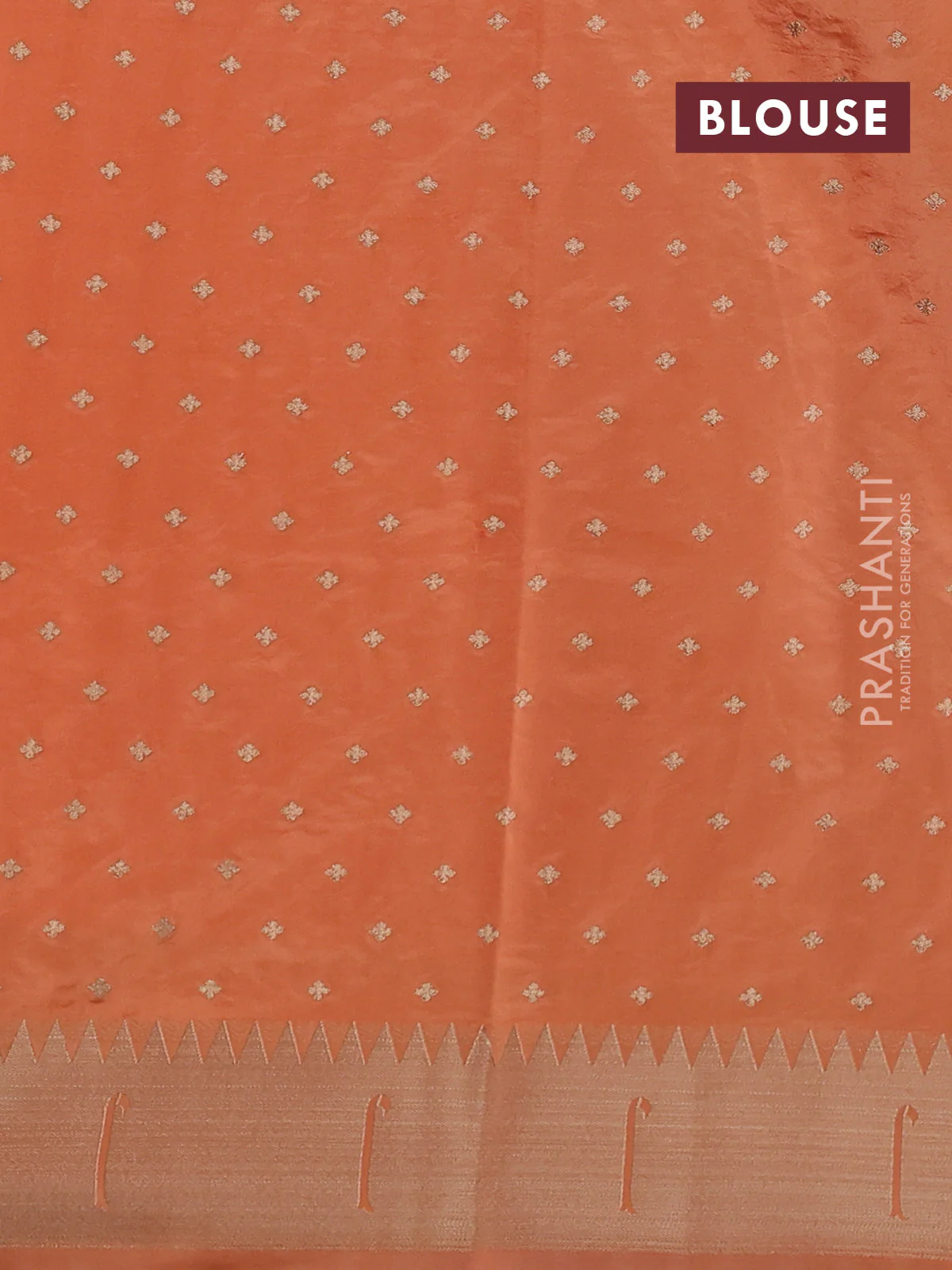 Semi raw silk saree orange with allover zari woven buttas and pichwai design pallu - Image 3