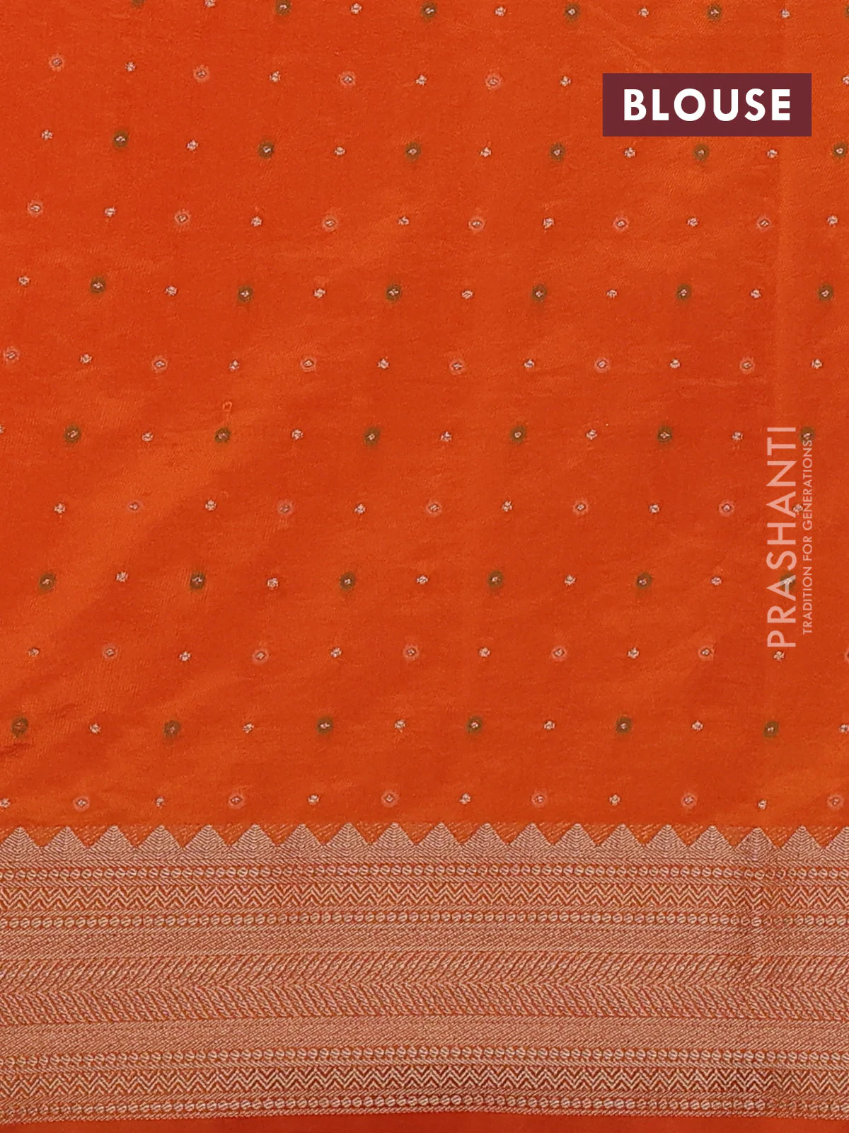 Semi raw silk saree orange with allover zari woven buttas and zari woven border - Image 3