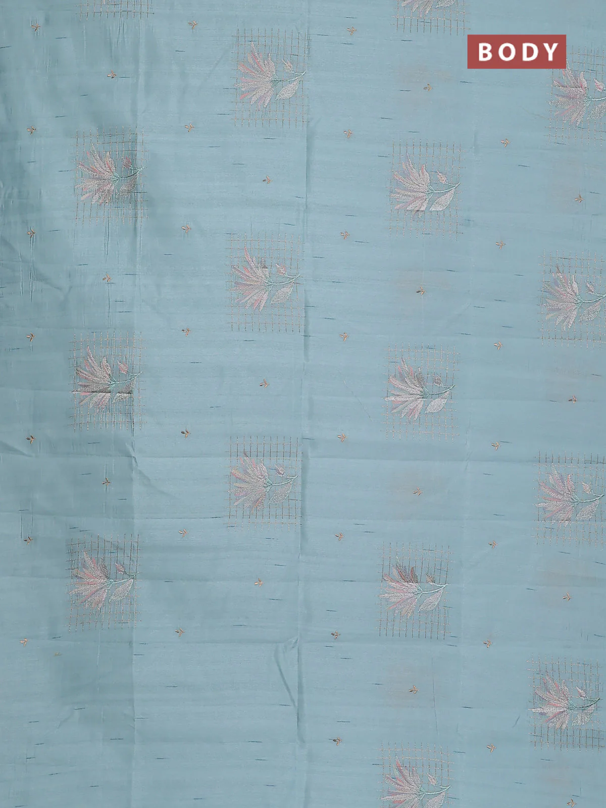 Semi raw silk saree pastel blue with embroidery buttas and embroidery butta border - Image 2