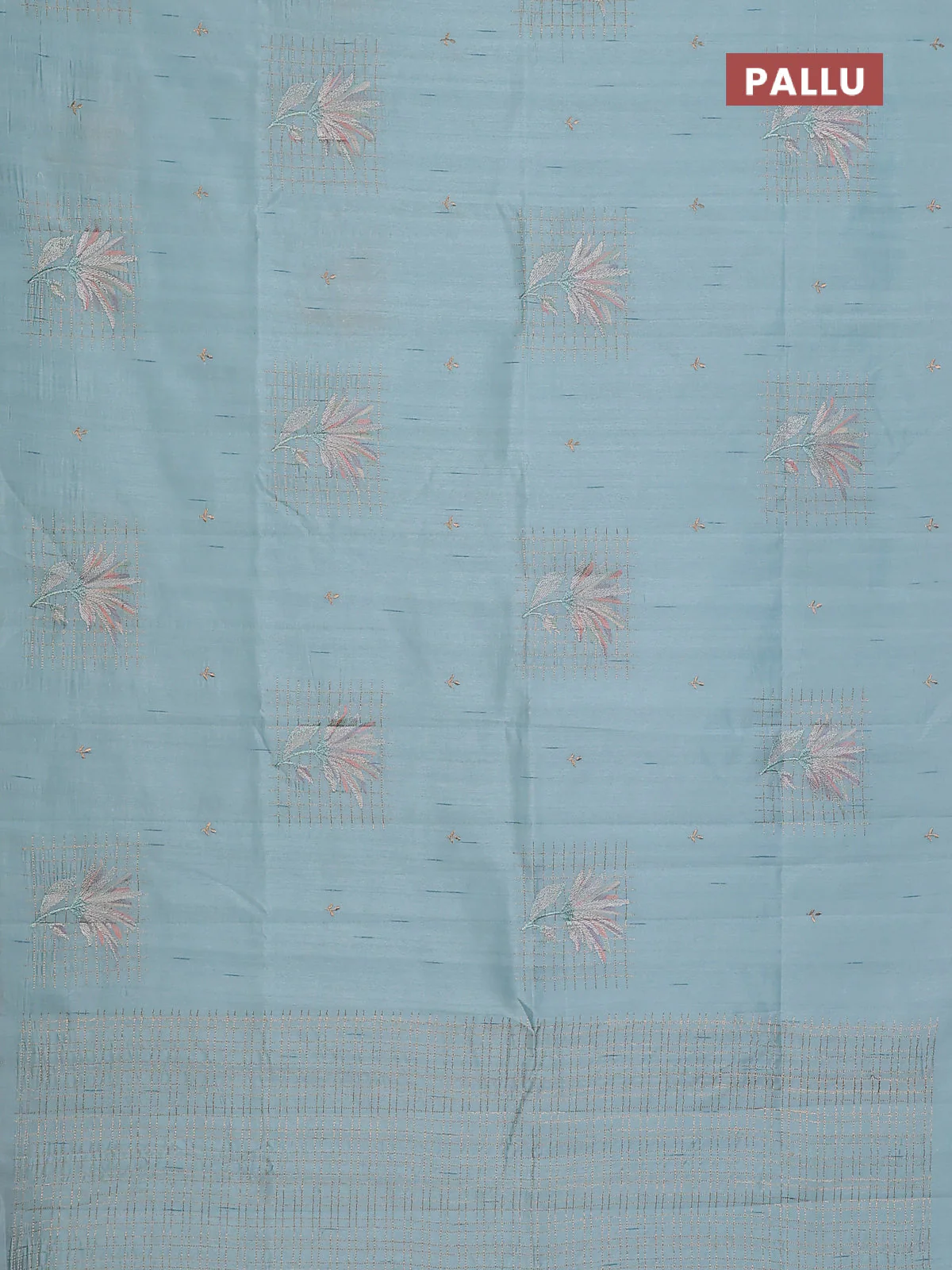Semi raw silk saree pastel blue with embroidery buttas and embroidery butta border - Image 3