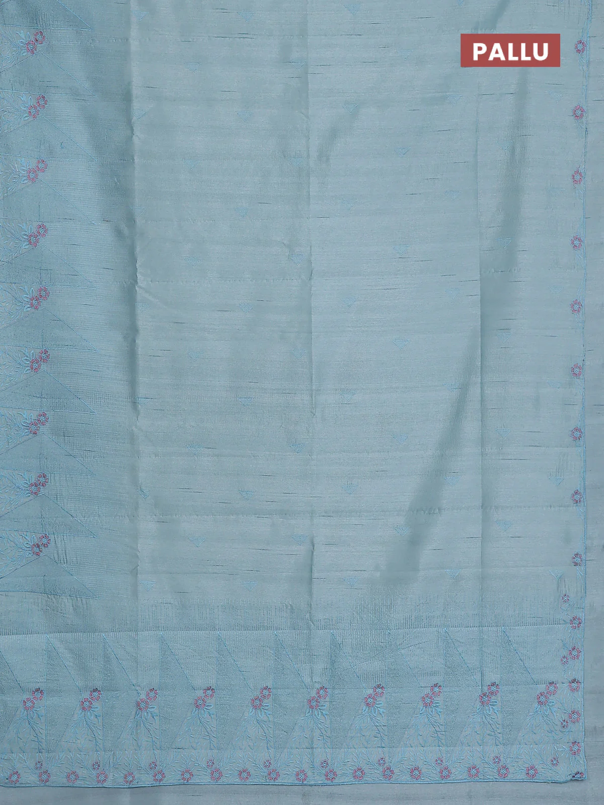 Semi raw silk saree pastel blue with embroidery buttas and long embroidery border - Image 3