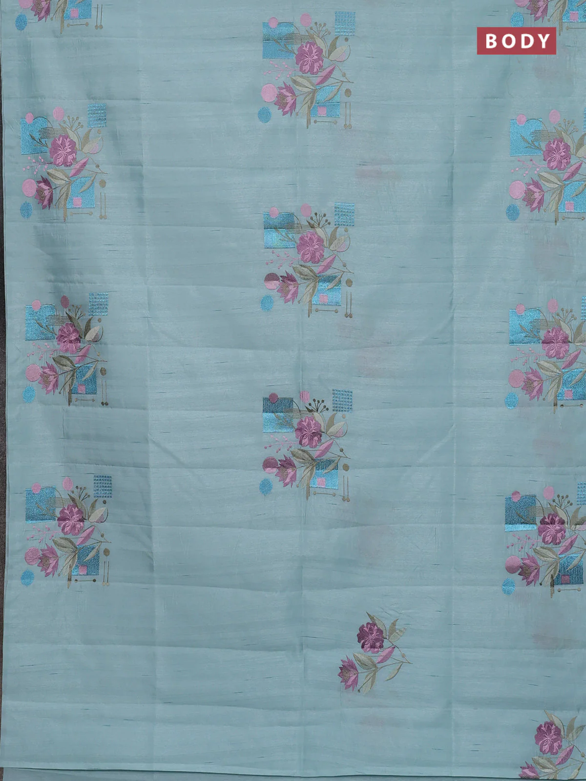 Semi raw silk saree pastel blue with embroidery buttas in borderless style - Image 2