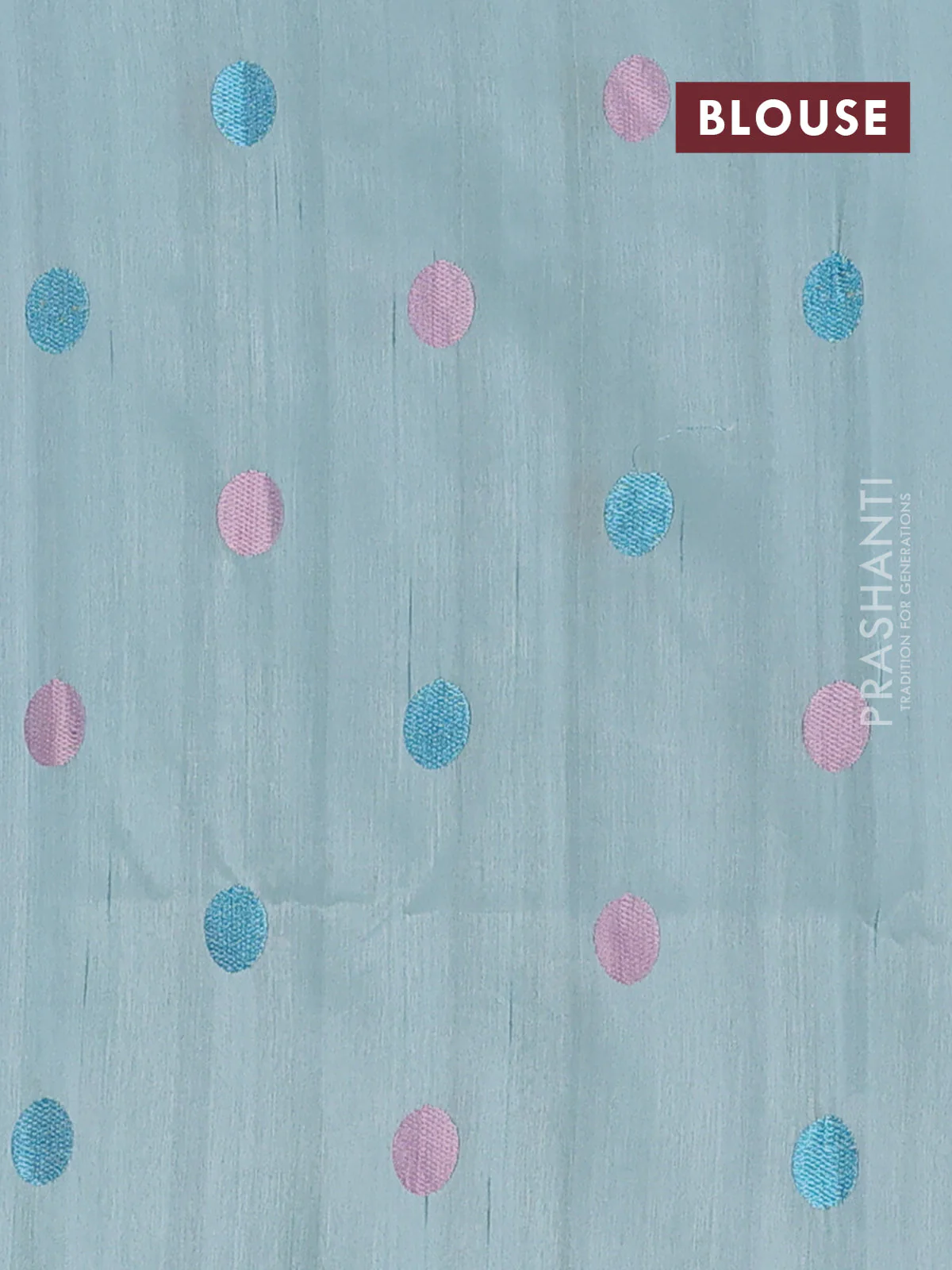Semi raw silk saree pastel blue with embroidery buttas in borderless style - Image 4