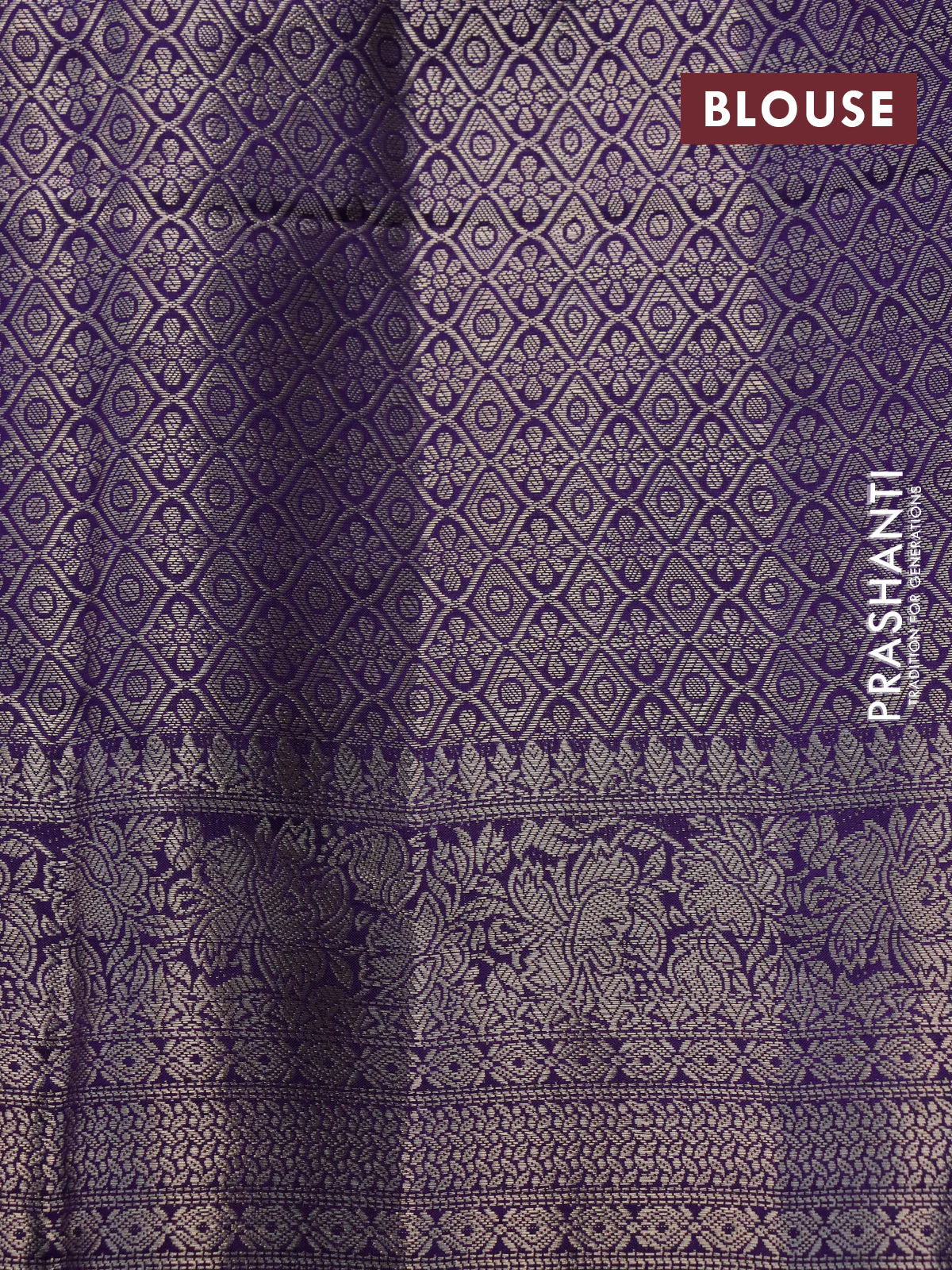 Semi raw silk saree pastel green and cs blue violet with allover zari weaves & floral digital prints and zari woven border - Image 4