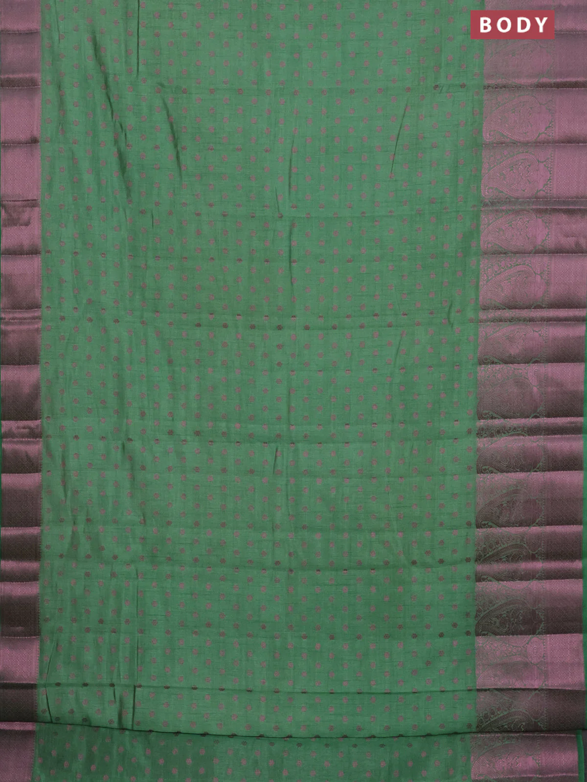 Semi raw silk saree pastel green with allover pink zari woven buttas and paisley design pink zari woven border - Image 2