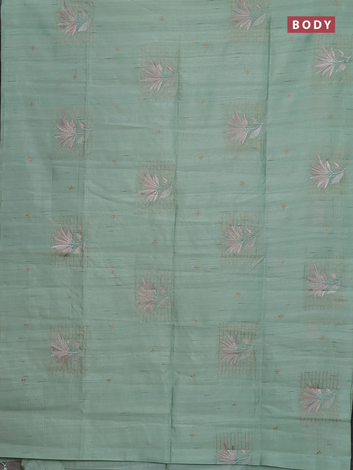 Semi raw silk saree pastel green with embroidery buttas and embroidery butta border - Image 2