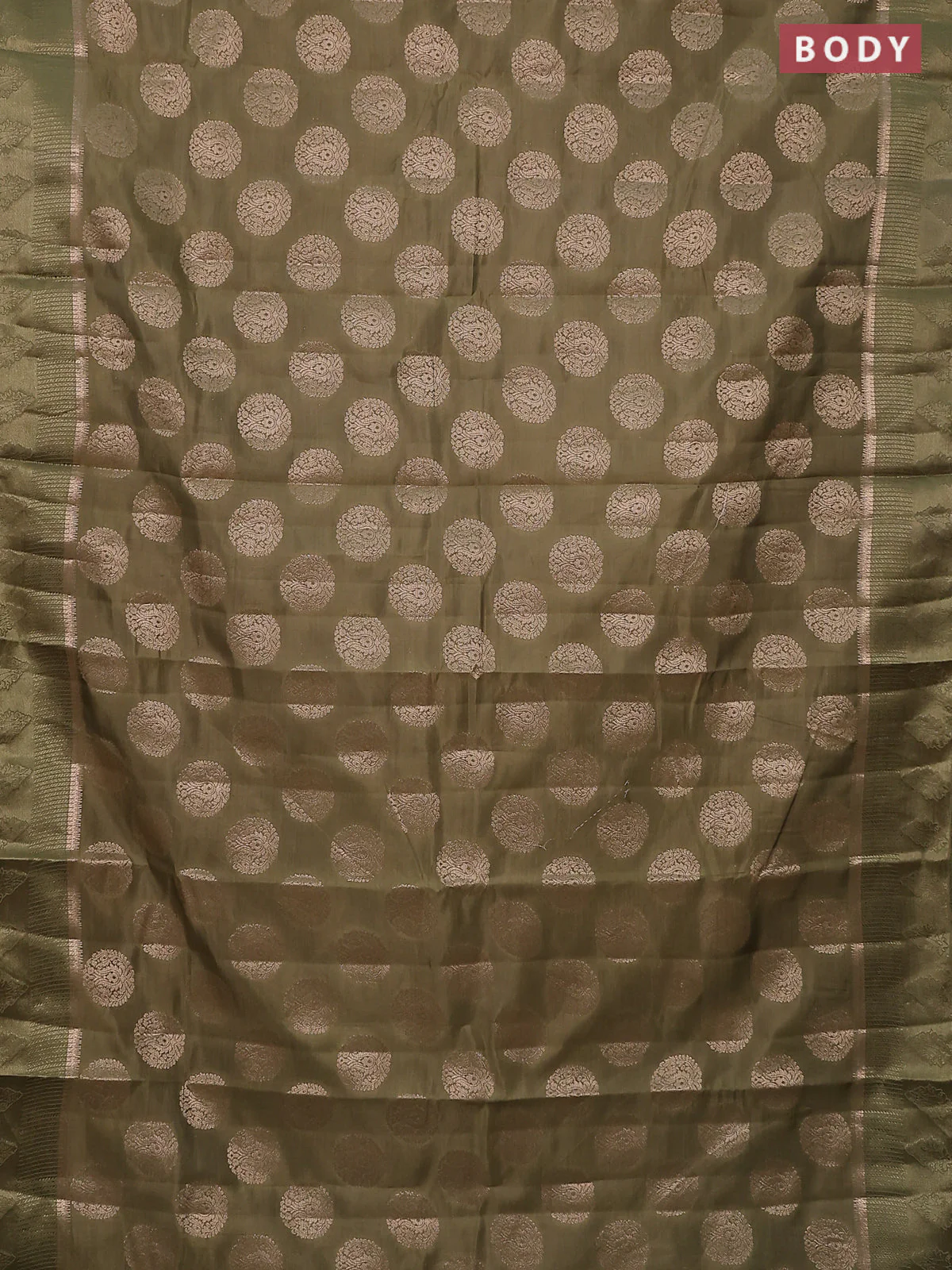 Semi raw silk saree pastel green with zari woven buttas and zari woven simple border - Image 2