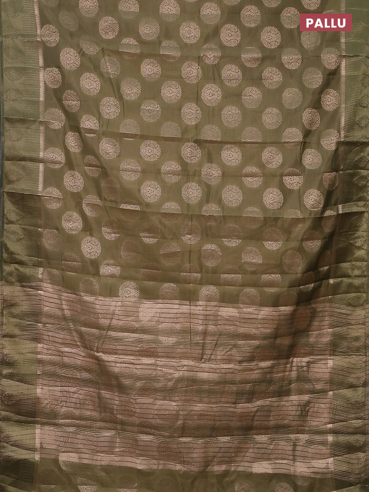 Semi raw silk saree pastel green with zari woven buttas and zari woven simple border - Image 3
