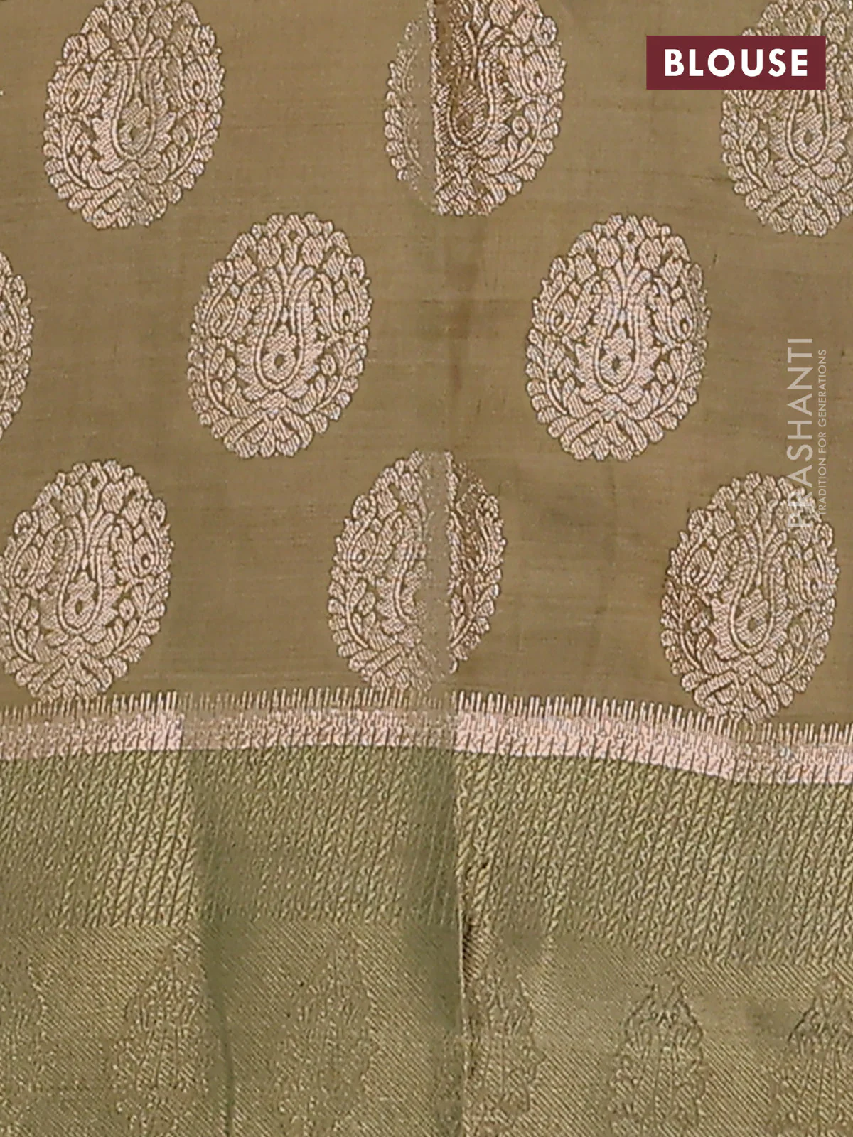 Semi raw silk saree pastel green with zari woven buttas and zari woven simple border - Image 4