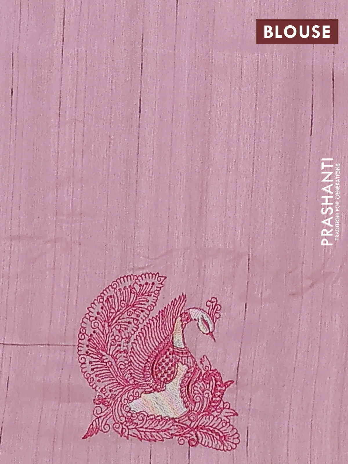 Semi raw silk saree pastel pink with allover embroidery work and peacock embroidery border - Image 4