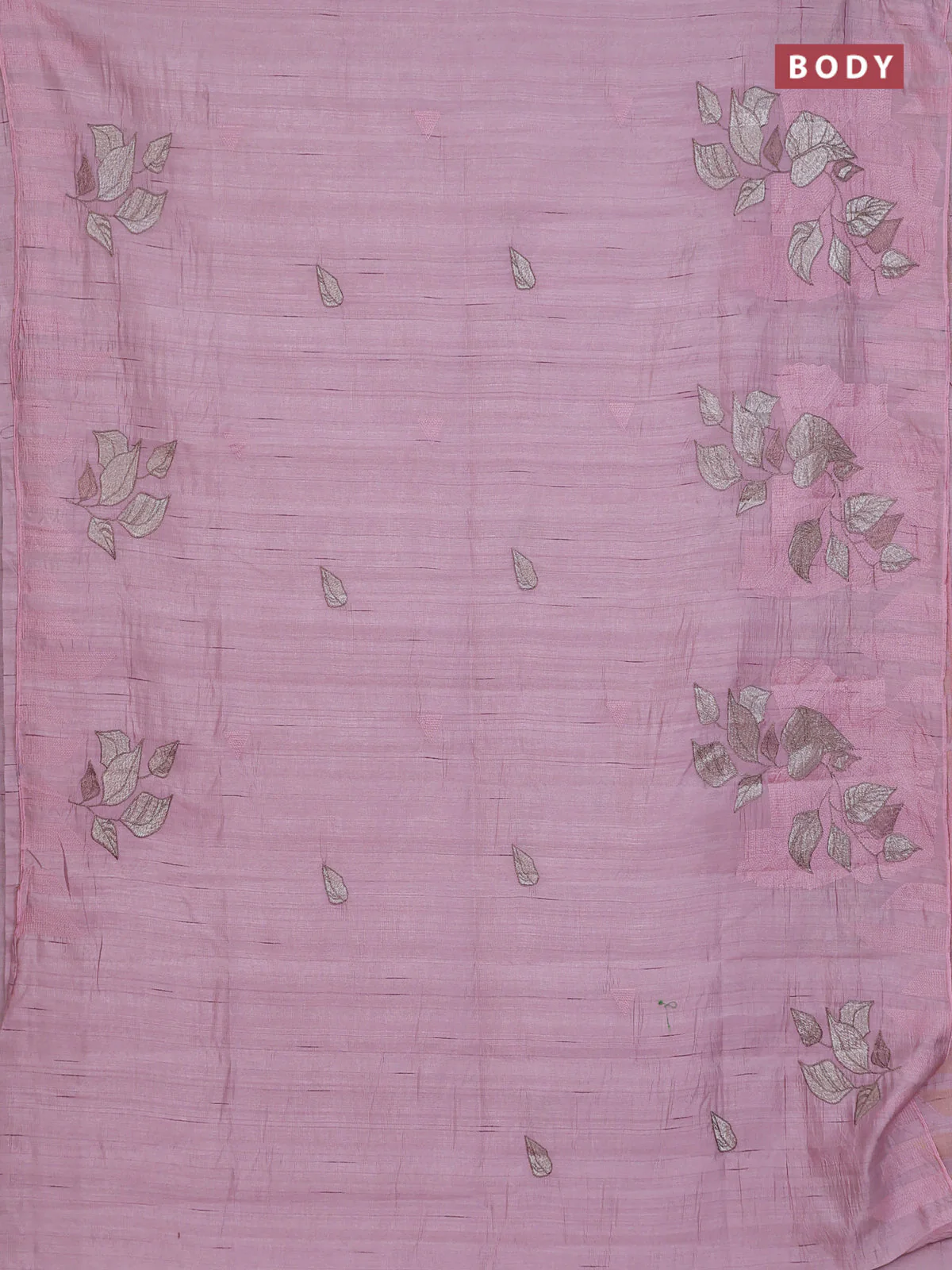 Semi raw silk saree pastel pink with embroidery buttas and long embroidery border - Image 2