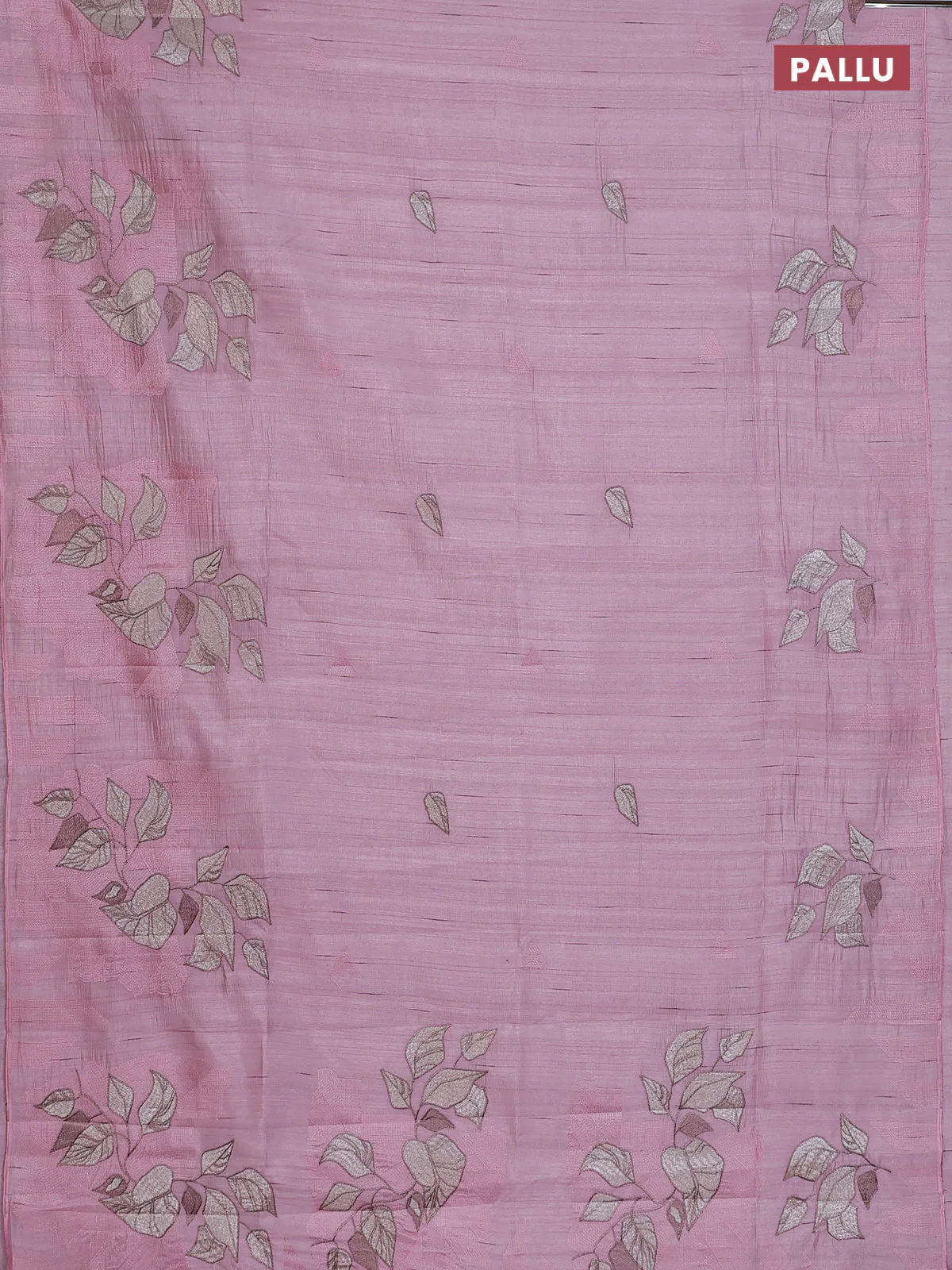 Semi raw silk saree pastel pink with embroidery buttas and long embroidery border - Image 3