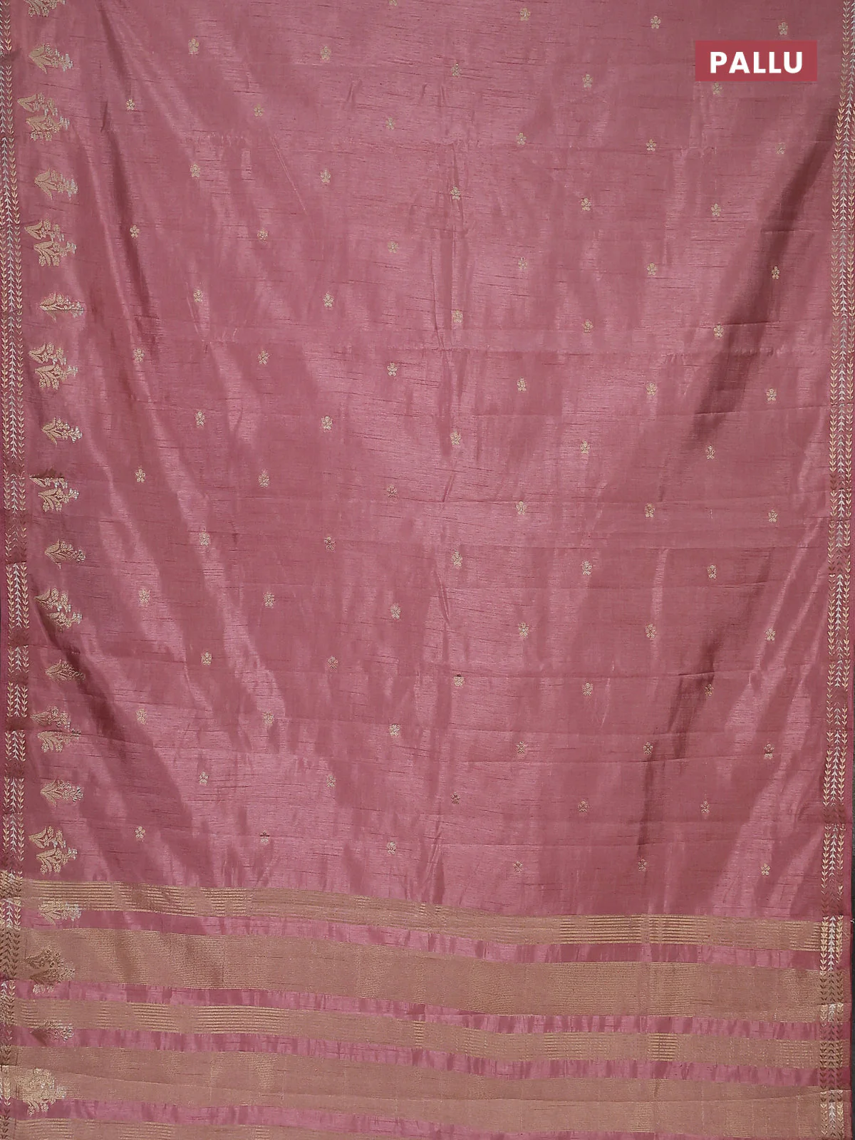 Semi raw silk saree pastel pink with zari woven buttas and zari woven border - Image 3