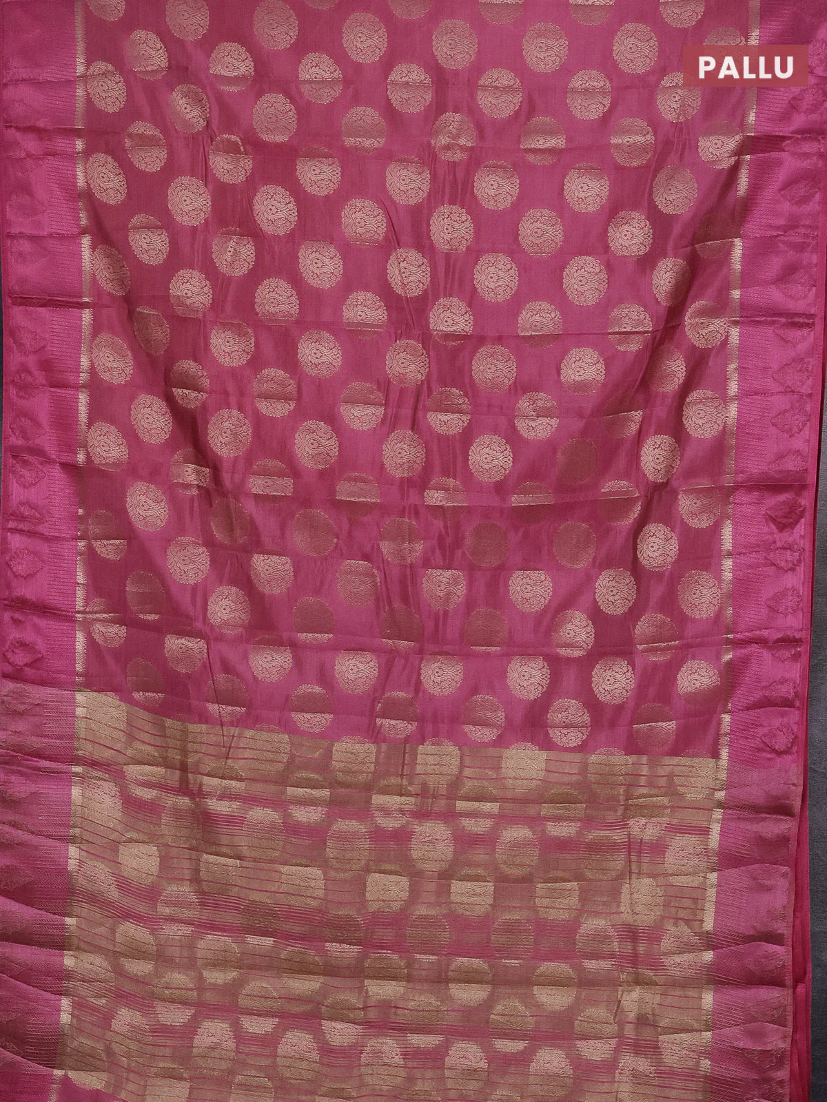 Semi raw silk saree pastel pink with zari woven buttas and zari woven simple border - Image 3