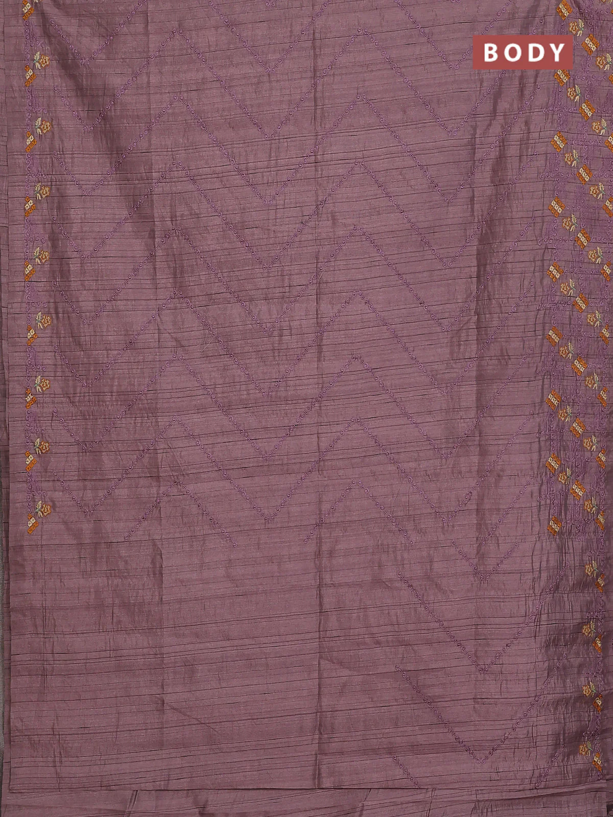 Semi raw silk saree pastel purple shade with allover embrodery work and embroidery border - Image 2