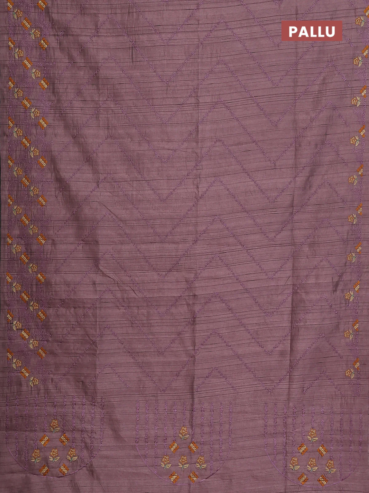 Semi raw silk saree pastel purple shade with allover embrodery work and embroidery border - Image 3