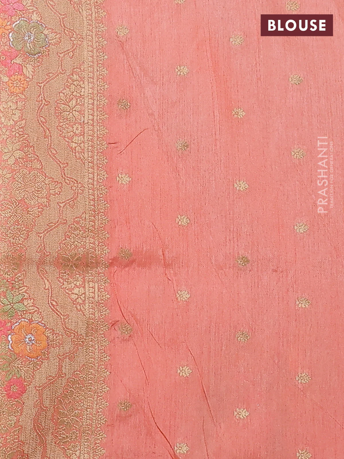 Semi raw silk saree peach orange and allover jamdhani weaves and zari woven border - Image 3