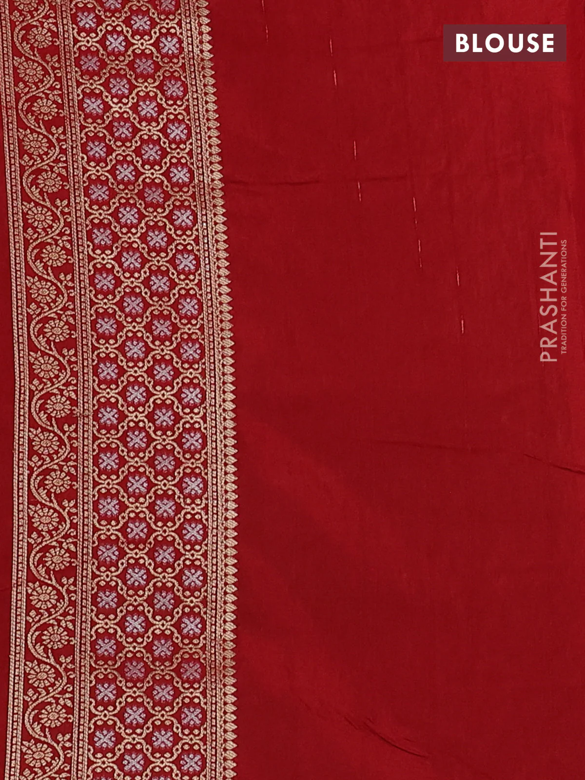 Semi raw silk saree peach pink and red with silver & gold zari woven buttas and zari woven border - Image 3