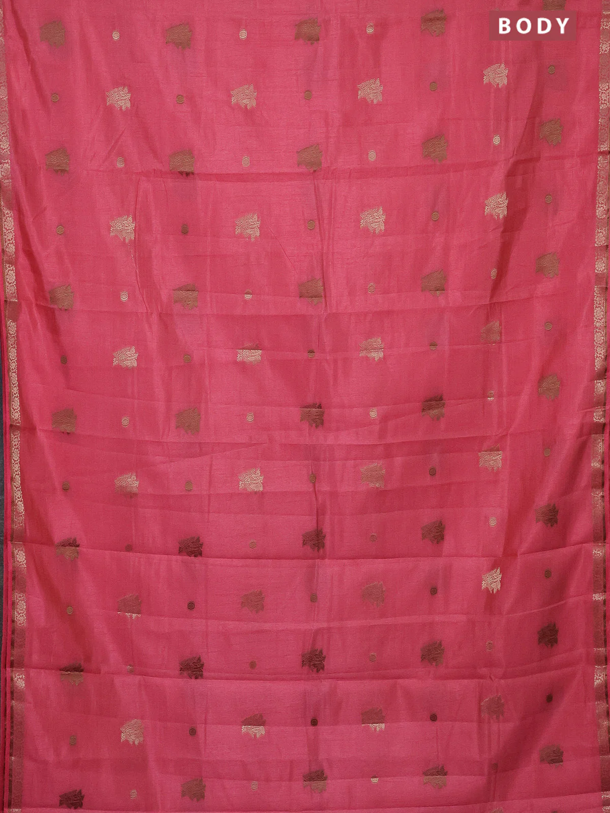 Semi raw silk saree peach pink with woven buttas and zari woven border - Image 2