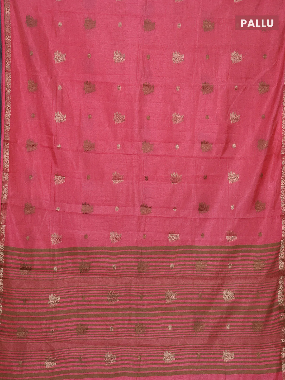 Semi raw silk saree peach pink with woven buttas and zari woven border - Image 3