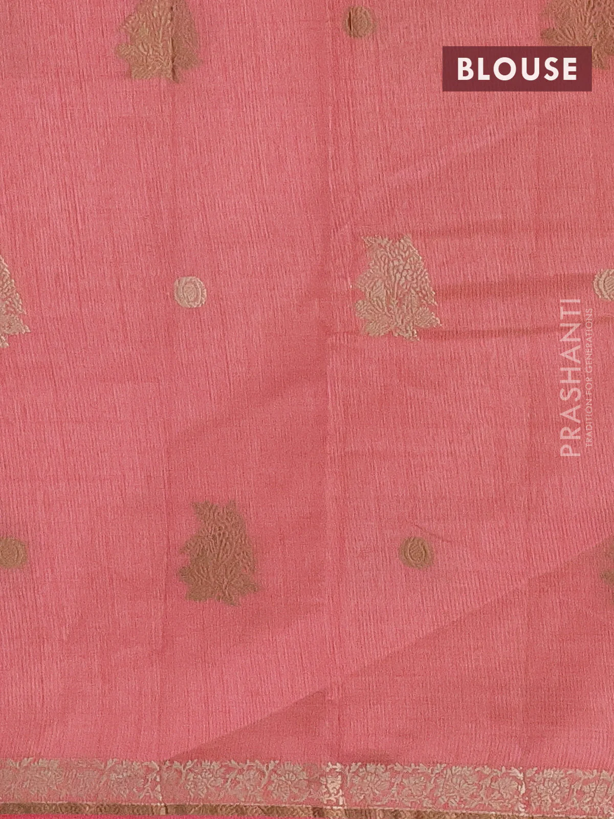 Semi raw silk saree peach pink with woven buttas and zari woven border - Image 4