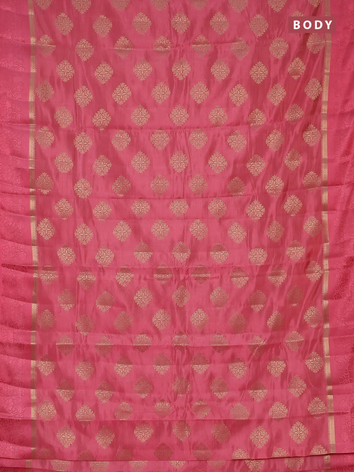 Semi raw silk saree peach pink with zari woven buttas and zari woven simple border - Image 2