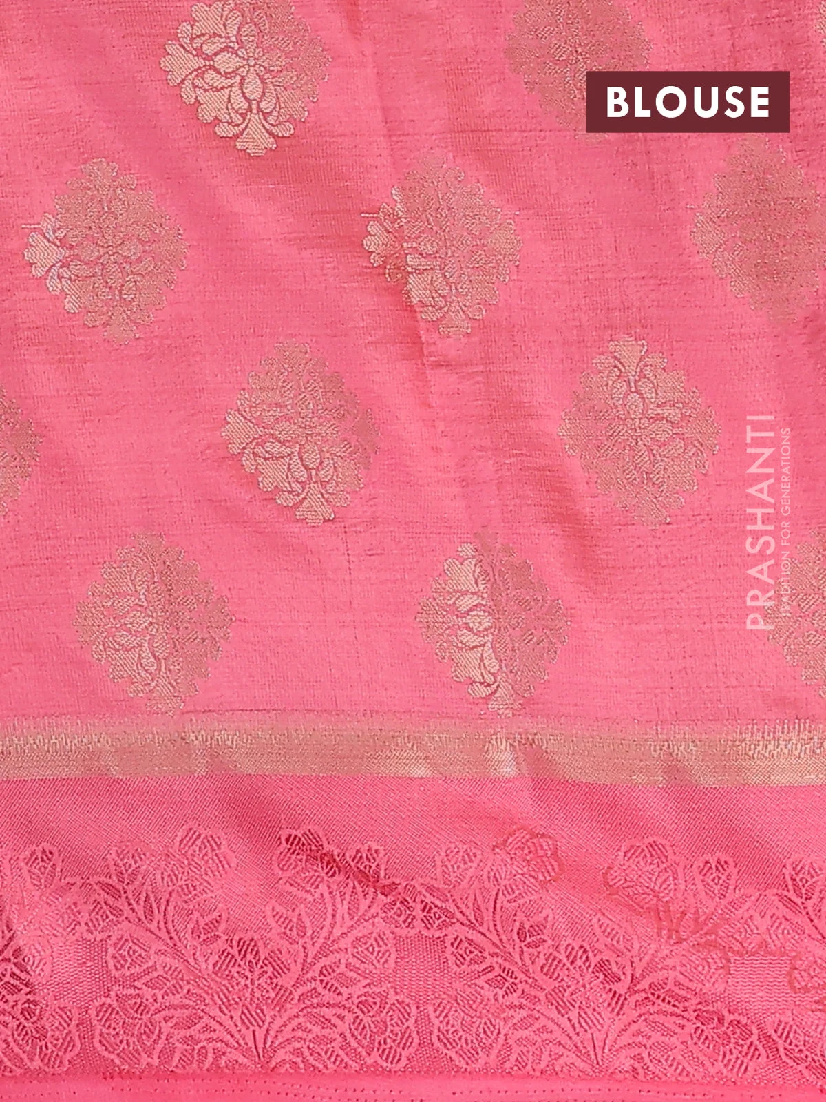 Semi raw silk saree peach pink with zari woven buttas and zari woven simple border - Image 4