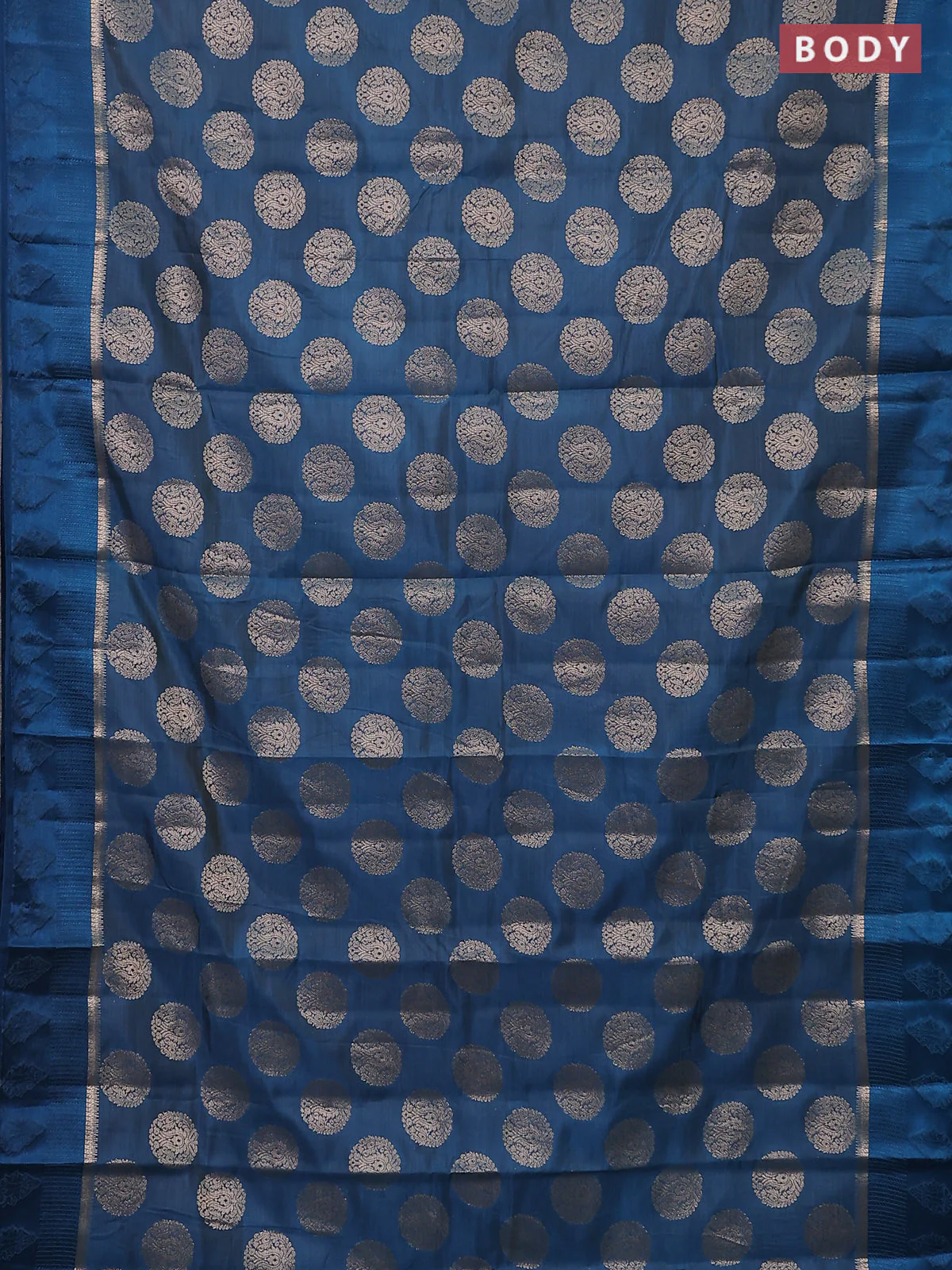 Semi raw silk saree peacock blue with zari woven buttas and zari woven simple border - Image 2